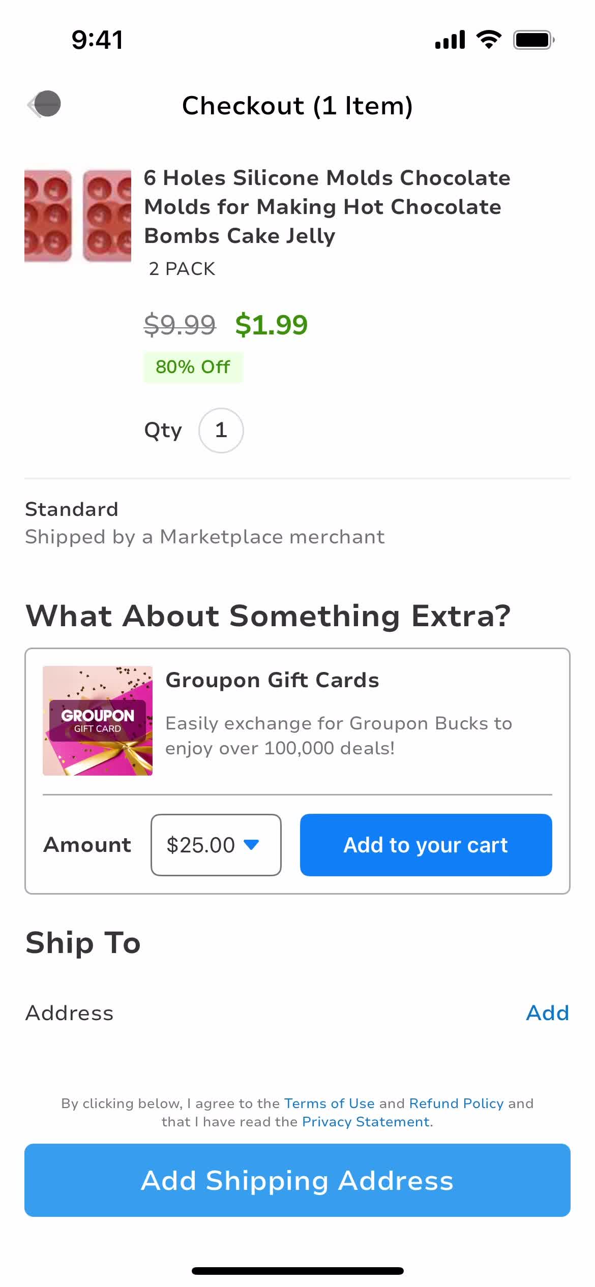 Adding to cart screenshot