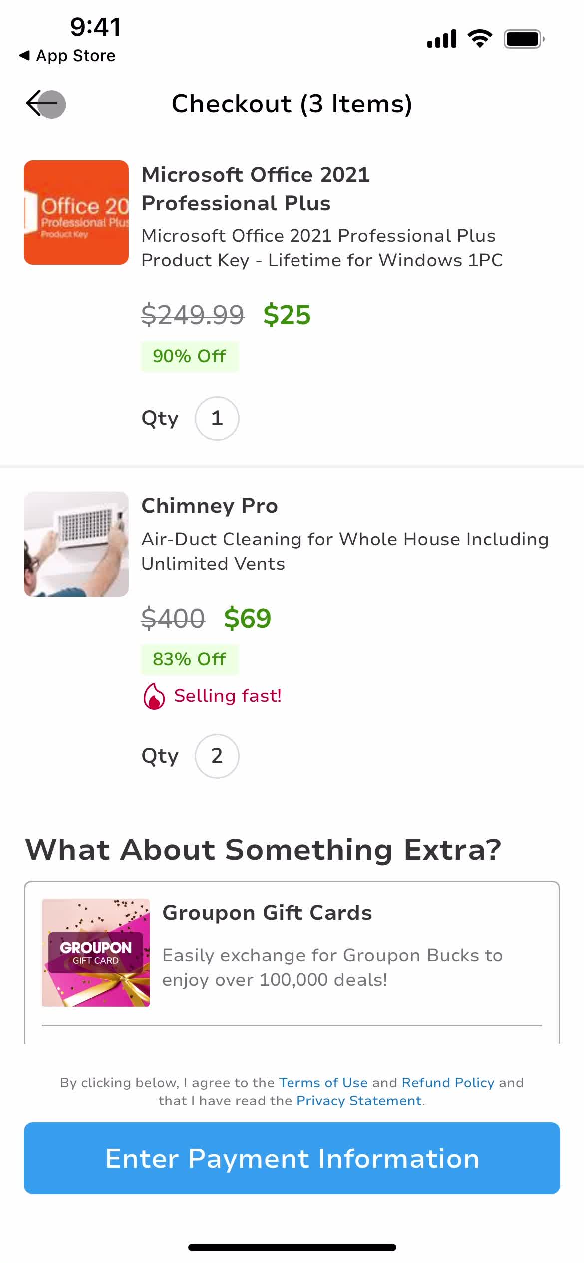 Adding to cart screenshot