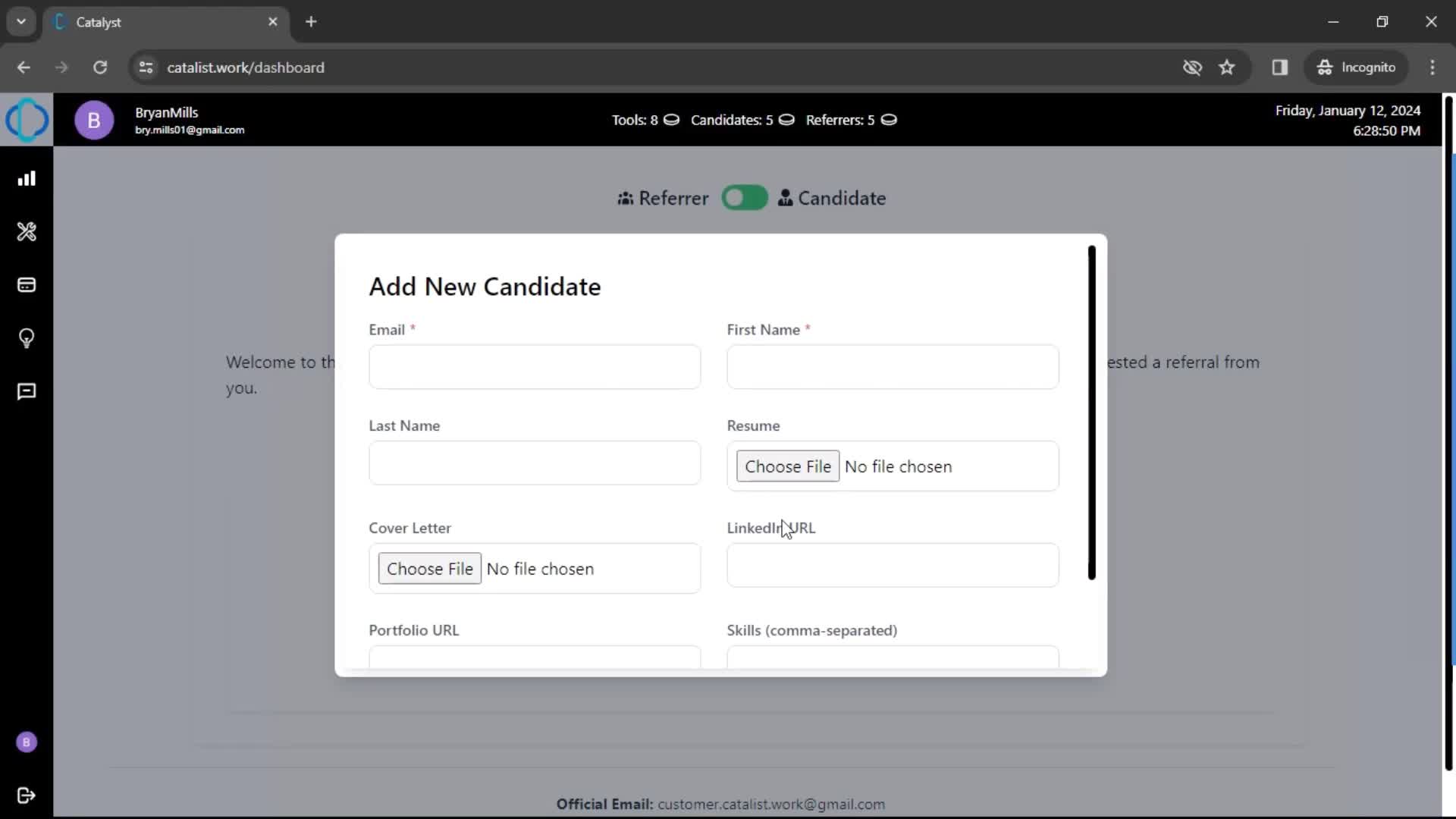 Adding a candidate screenshot