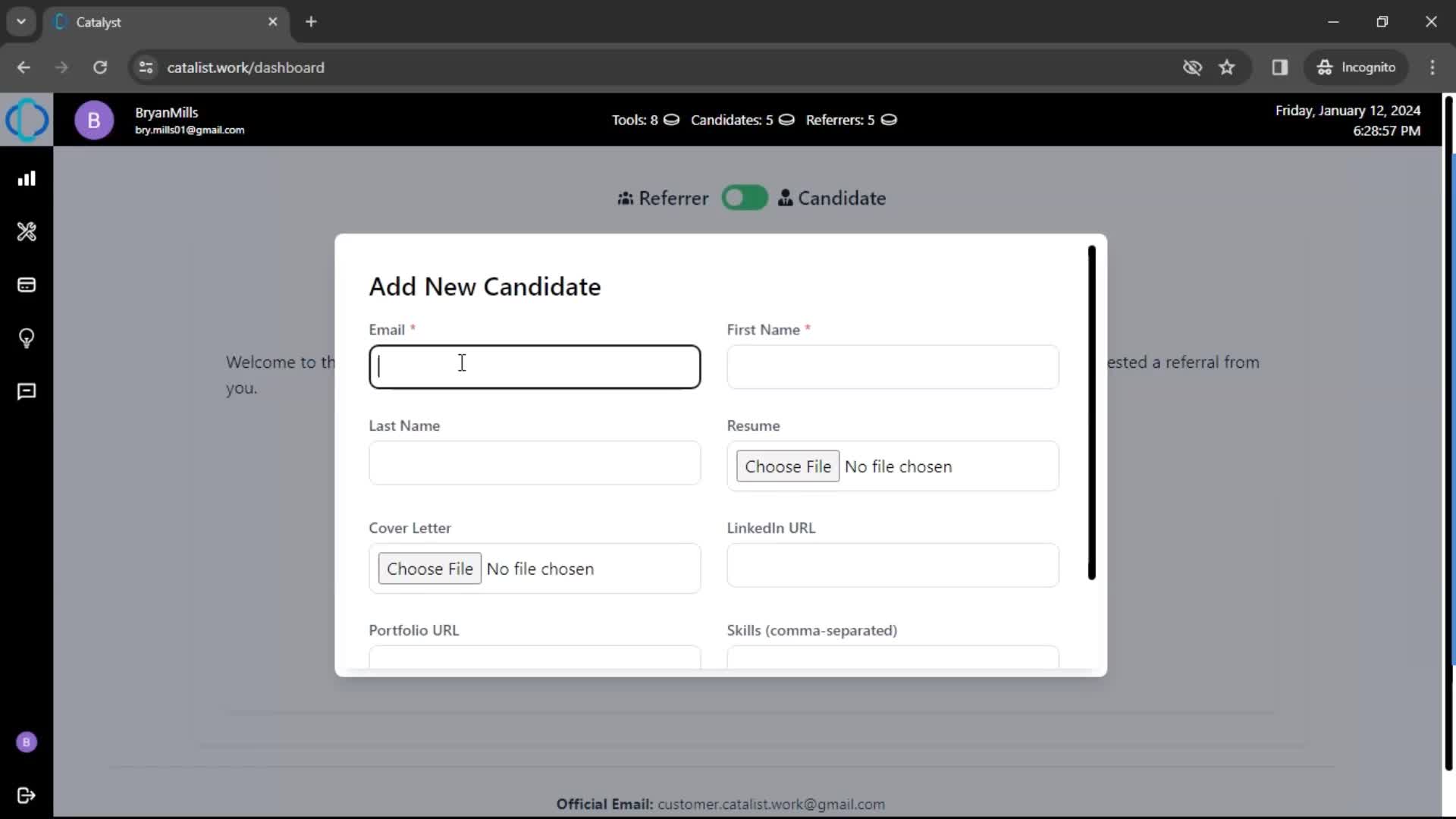 Adding a candidate screenshot