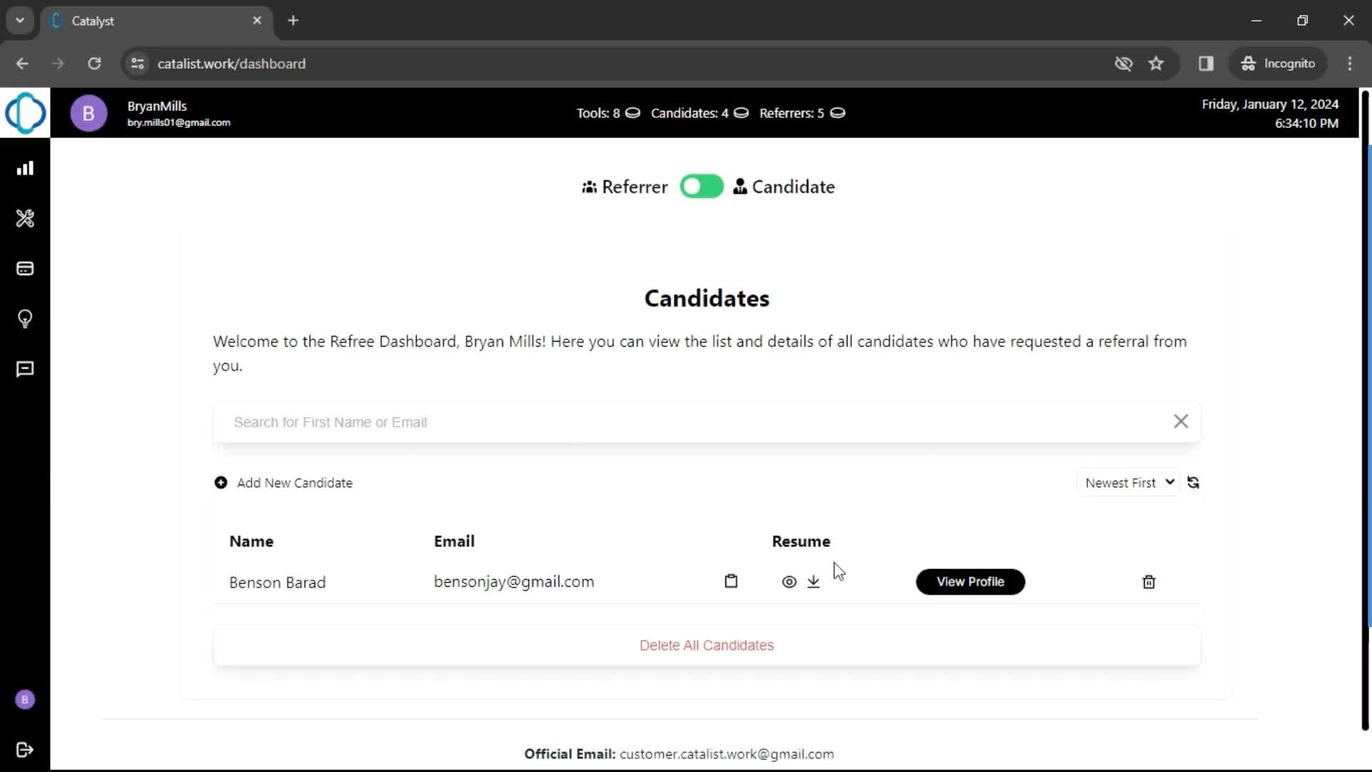 Adding a candidate screenshot