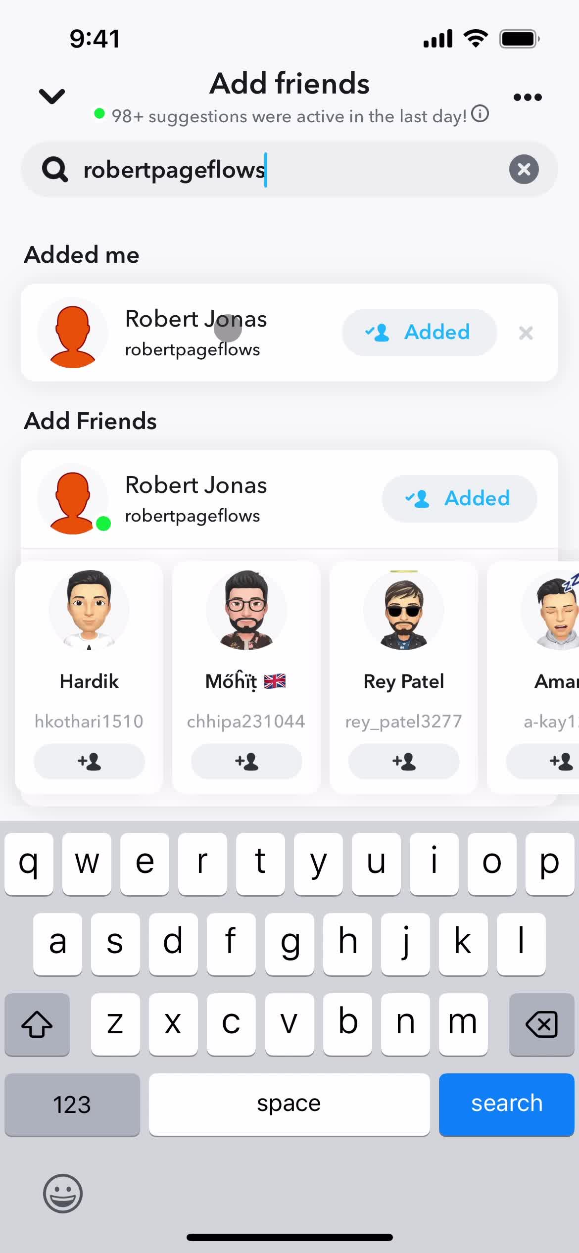 Adding a friend screenshot