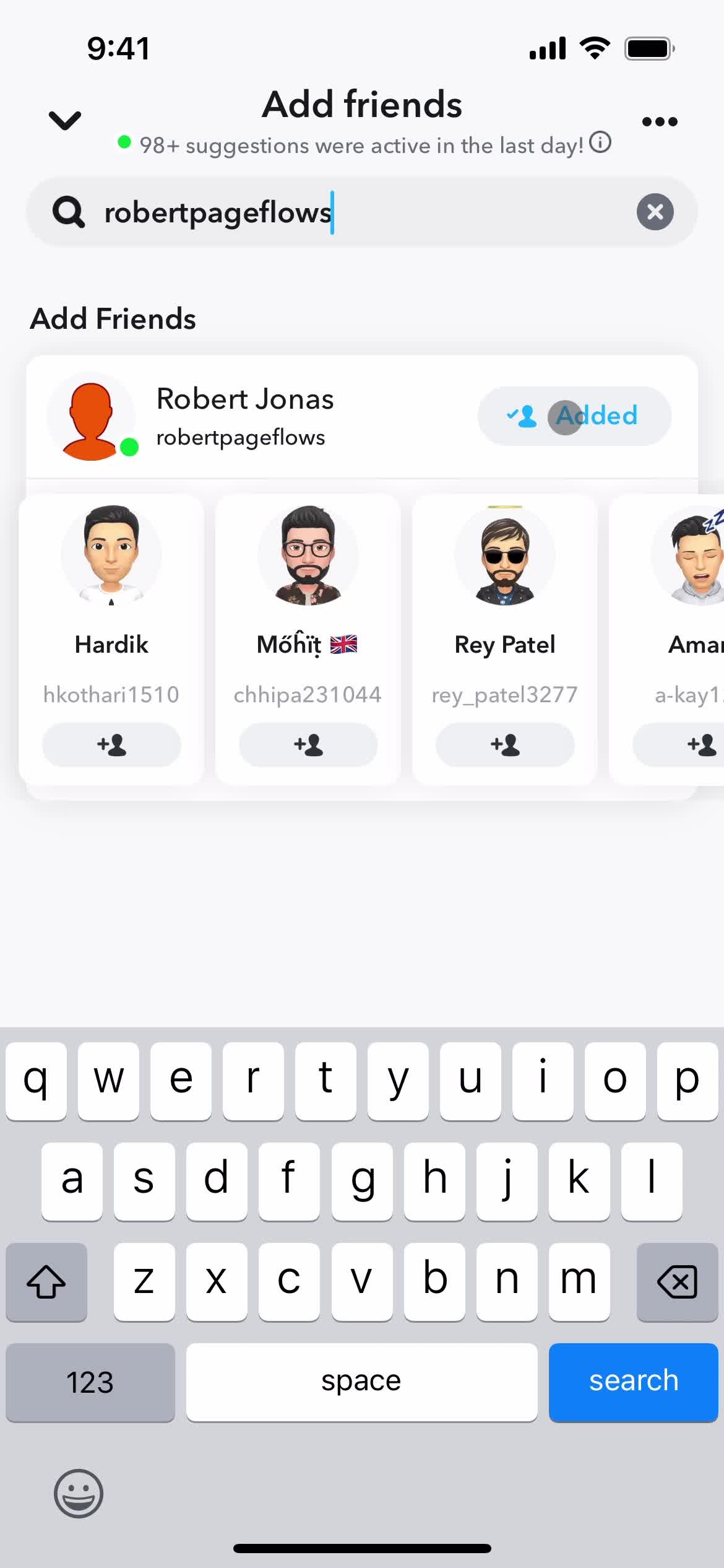 Adding a friend screenshot