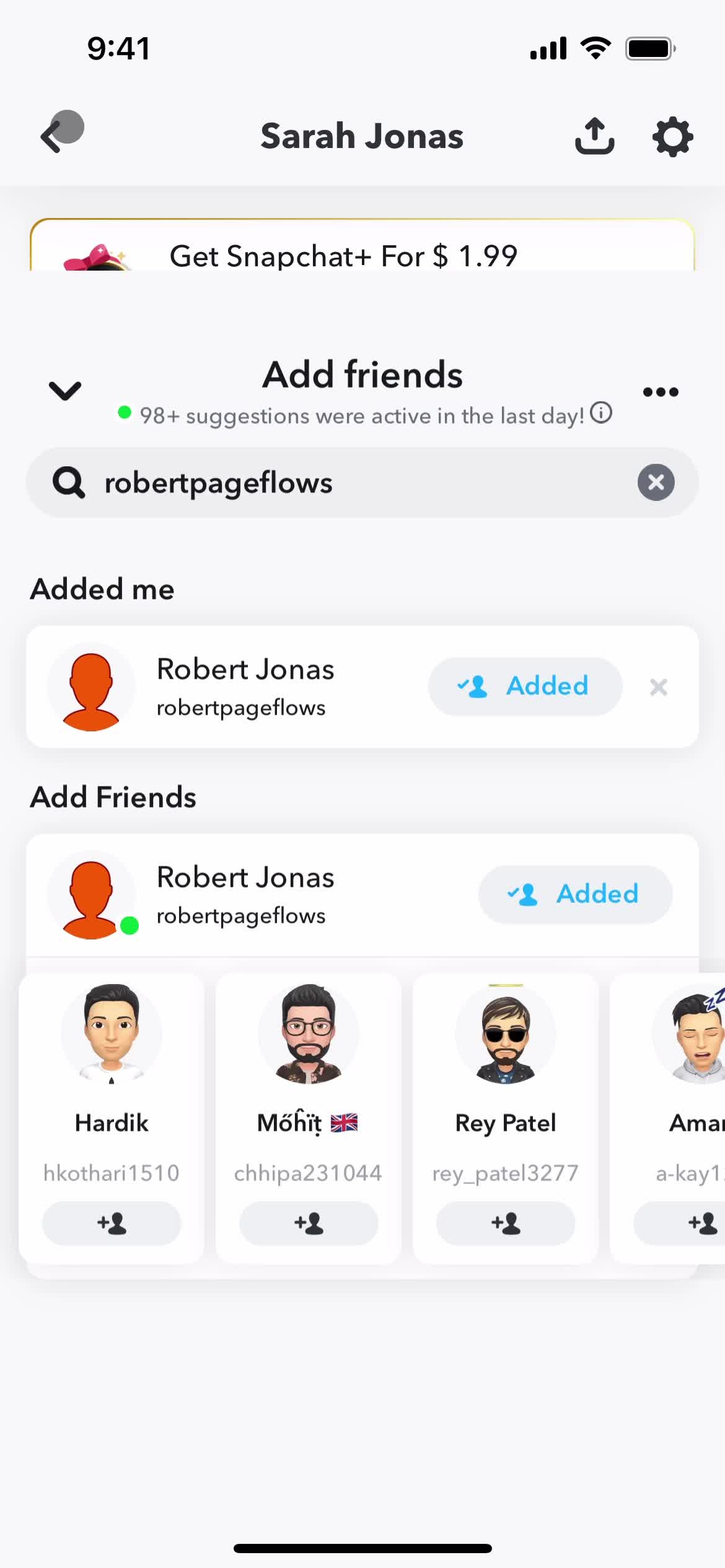 Adding a friend screenshot