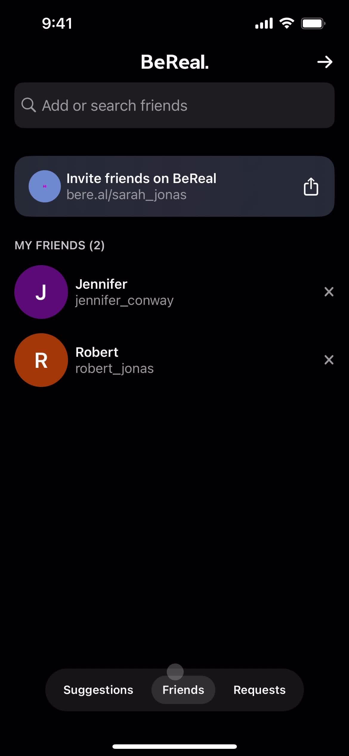 Adding a friend screenshot