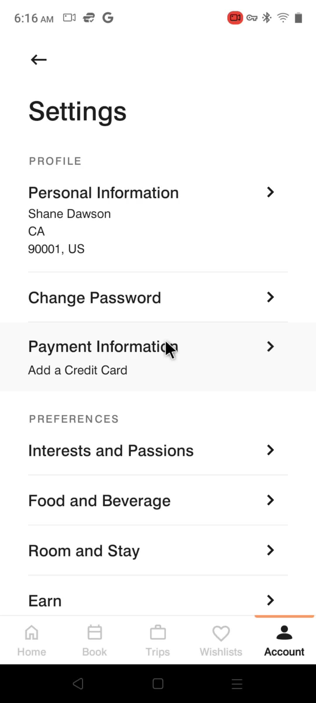 Adding payment details screenshot