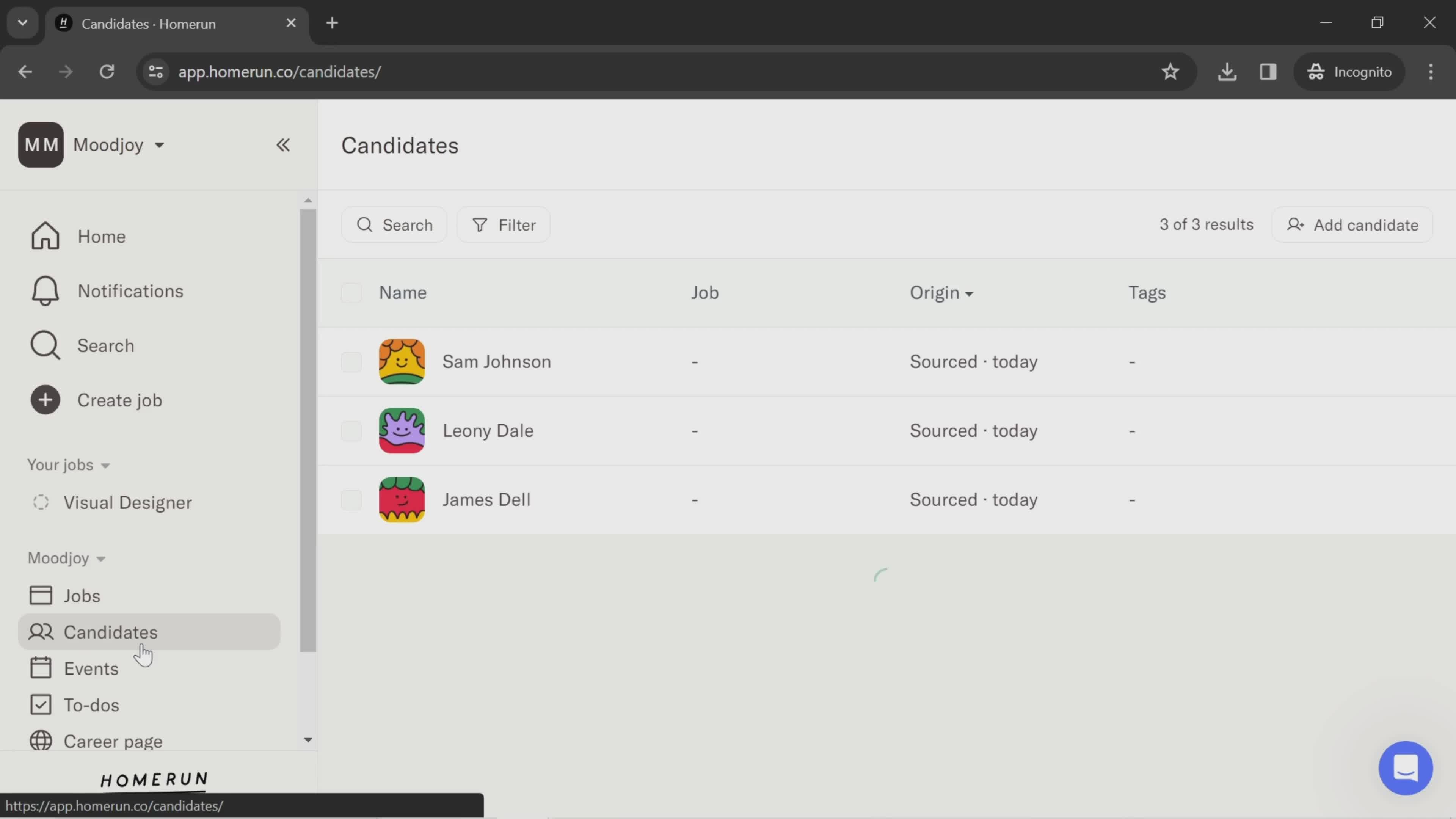 Adding a candidate screenshot