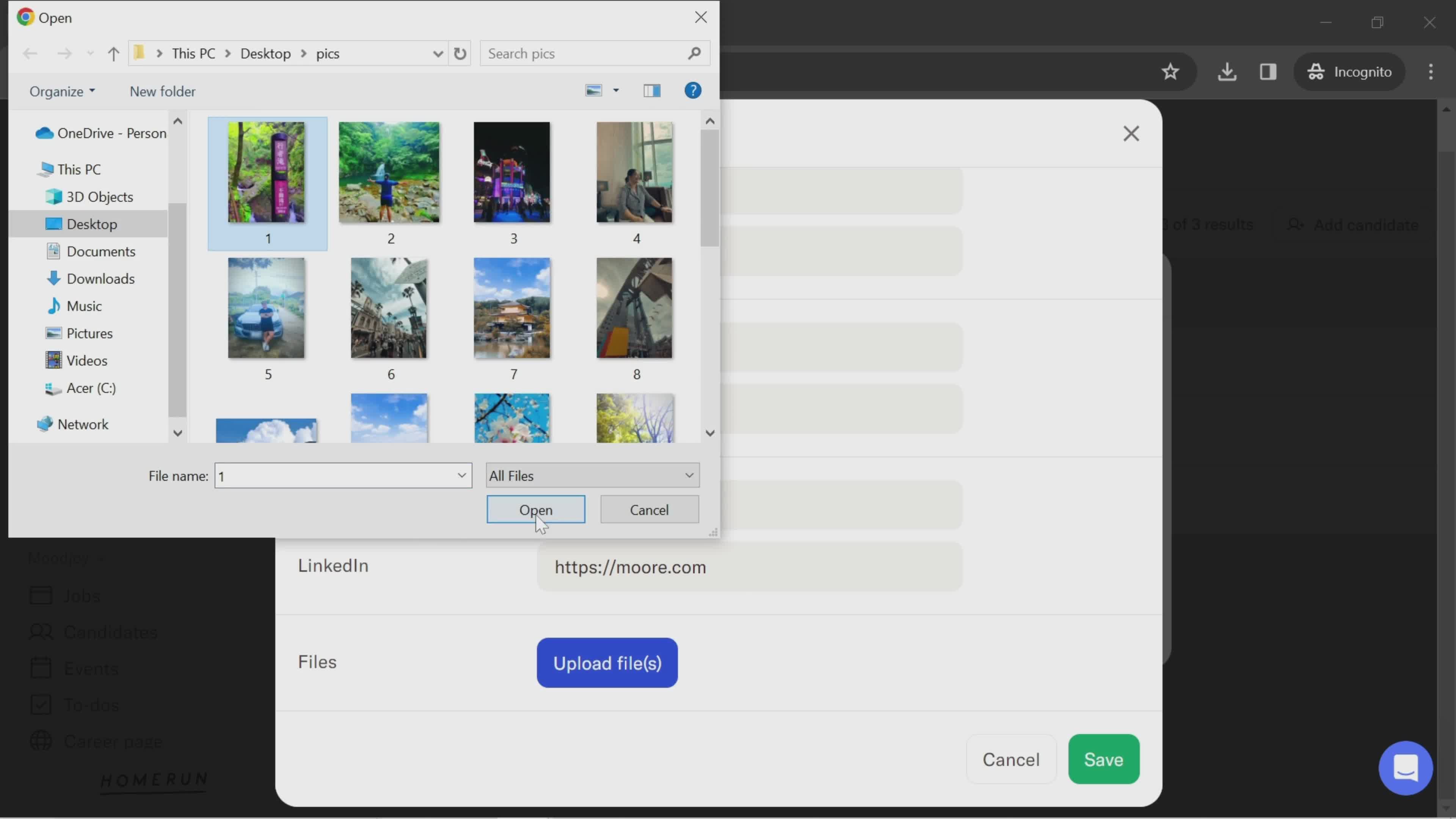 Adding a candidate screenshot