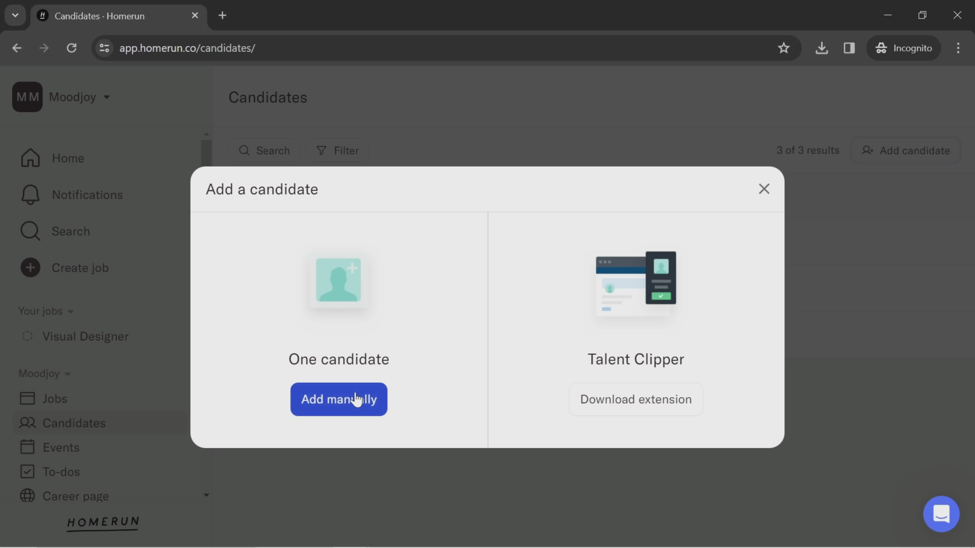 Adding a candidate screenshot