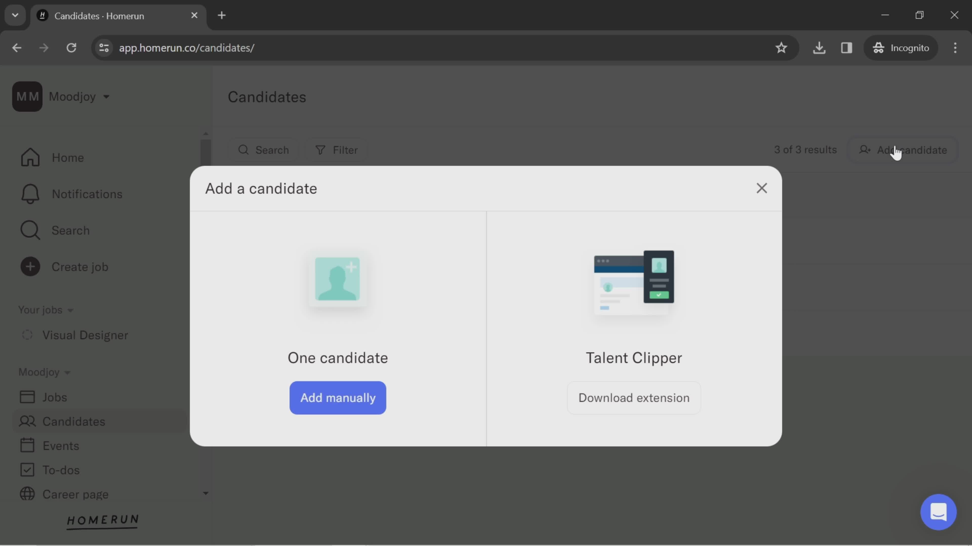 Adding a candidate on Homerun video thumbnail