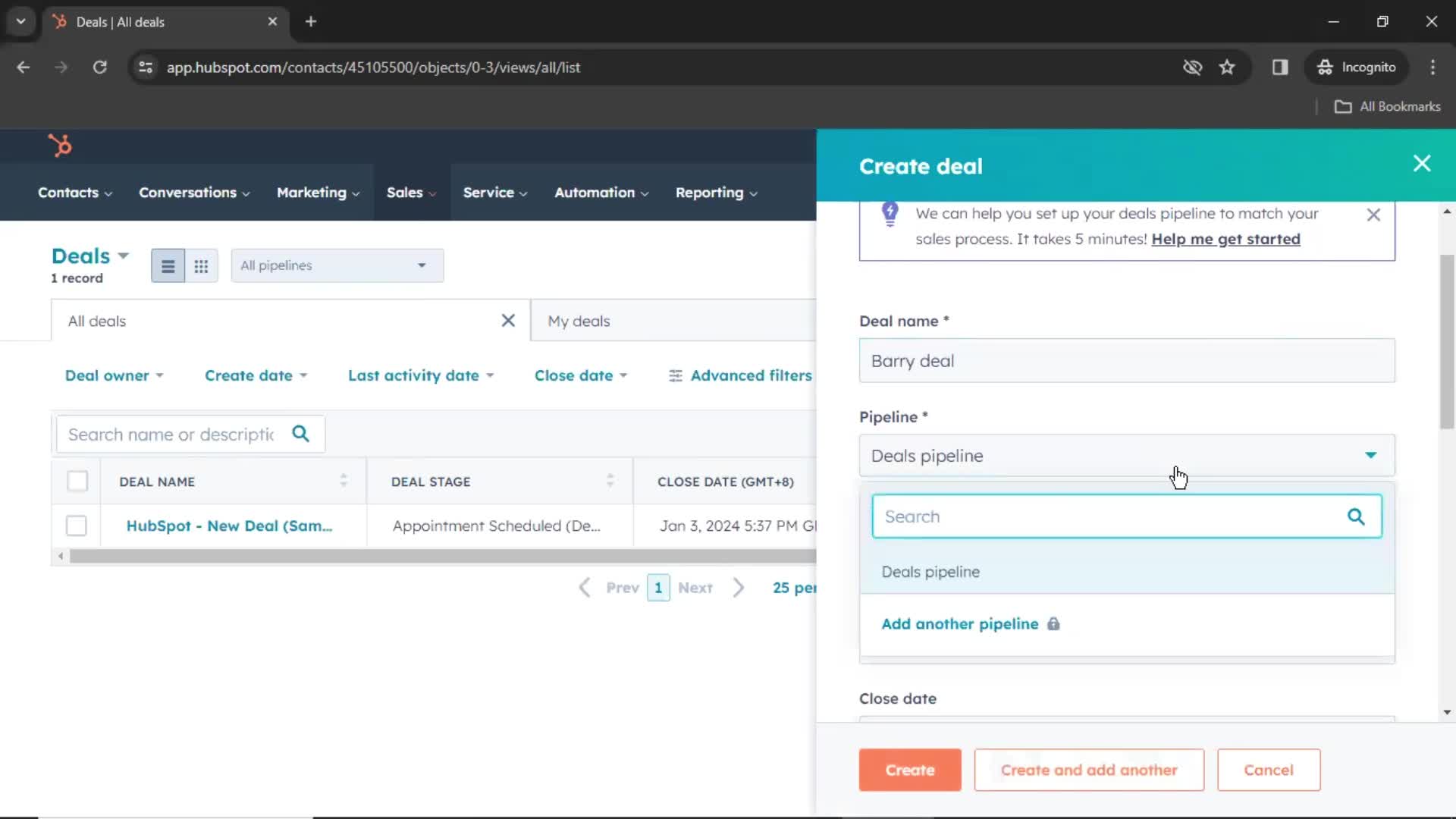 Adding a deal on HubSpot CRM video thumbnail