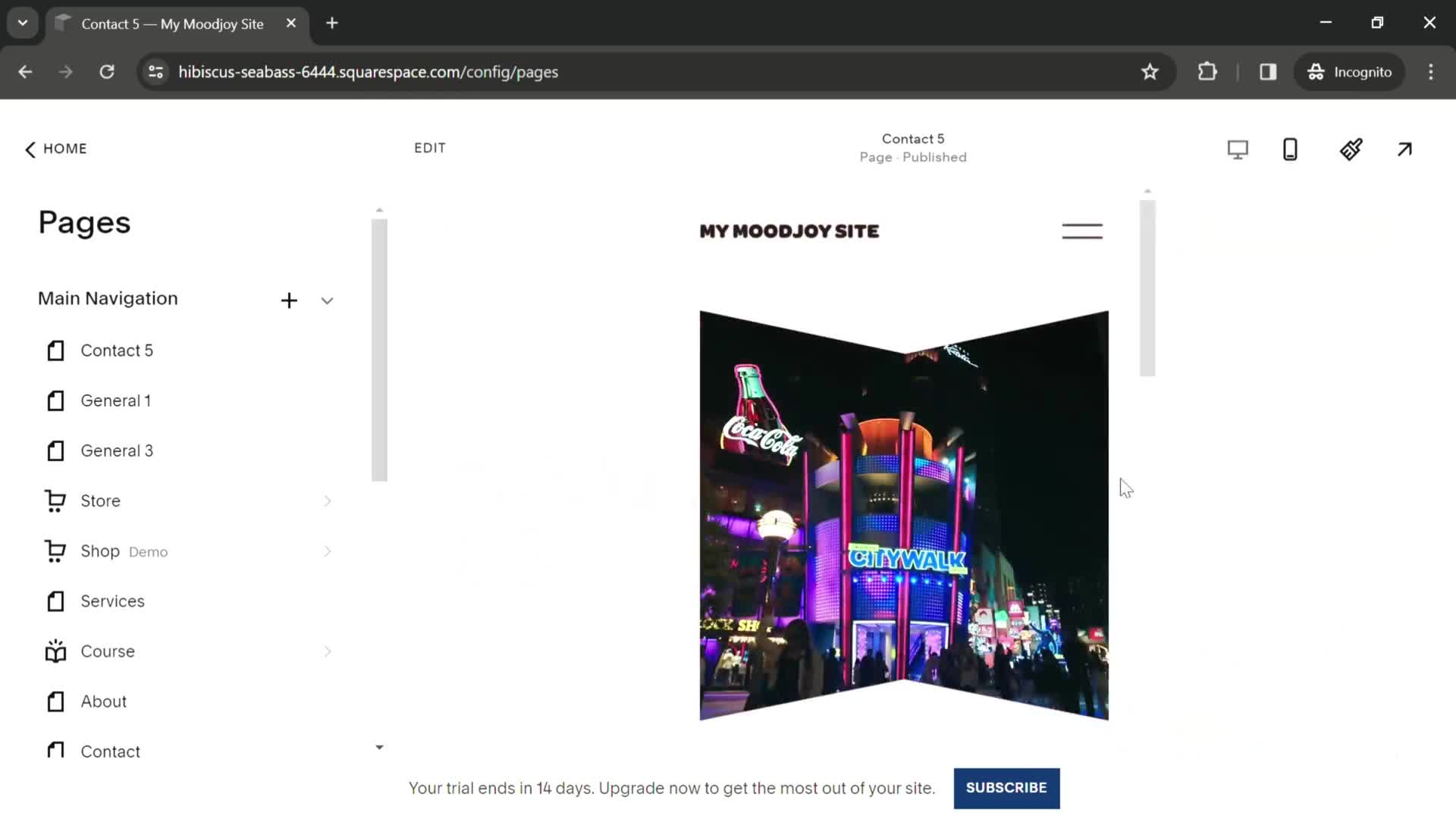 Adding a page on Squarespace video thumbnail