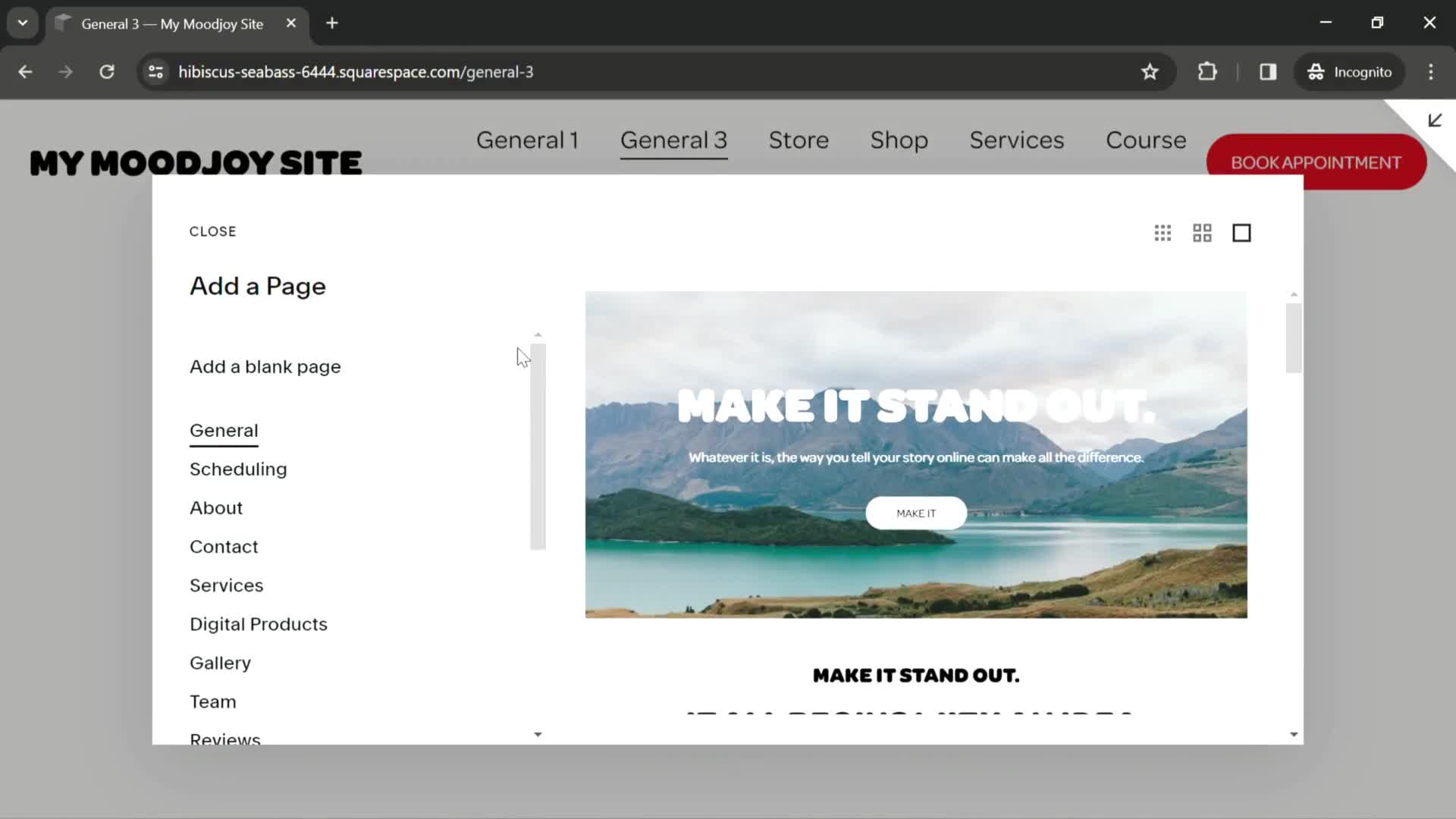 Adding a page on Squarespace video thumbnail