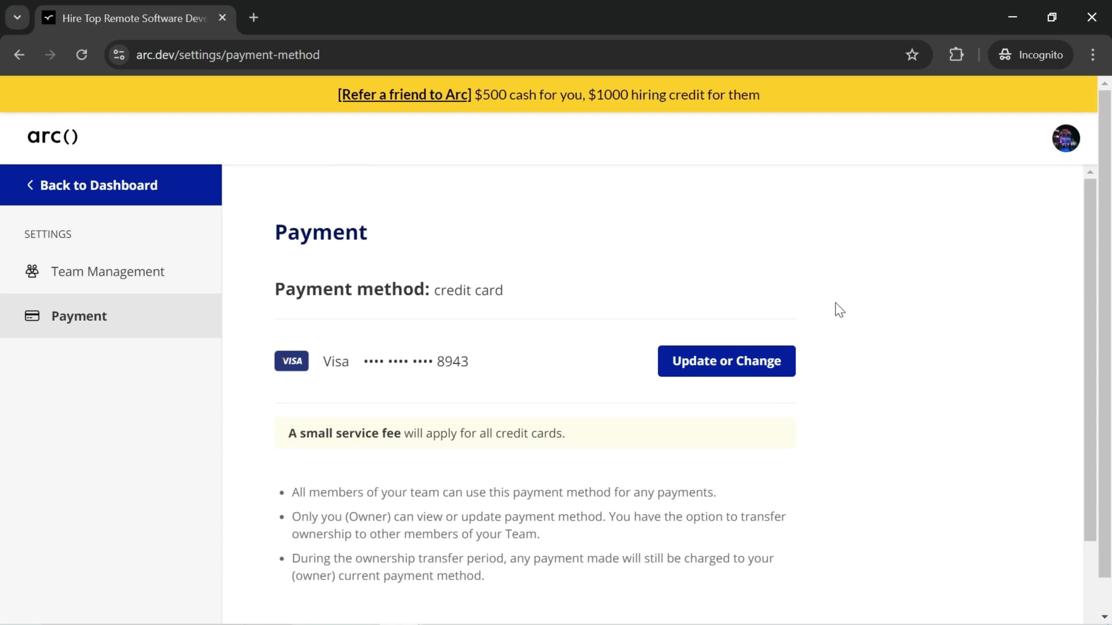 Adding a payment method screenshot