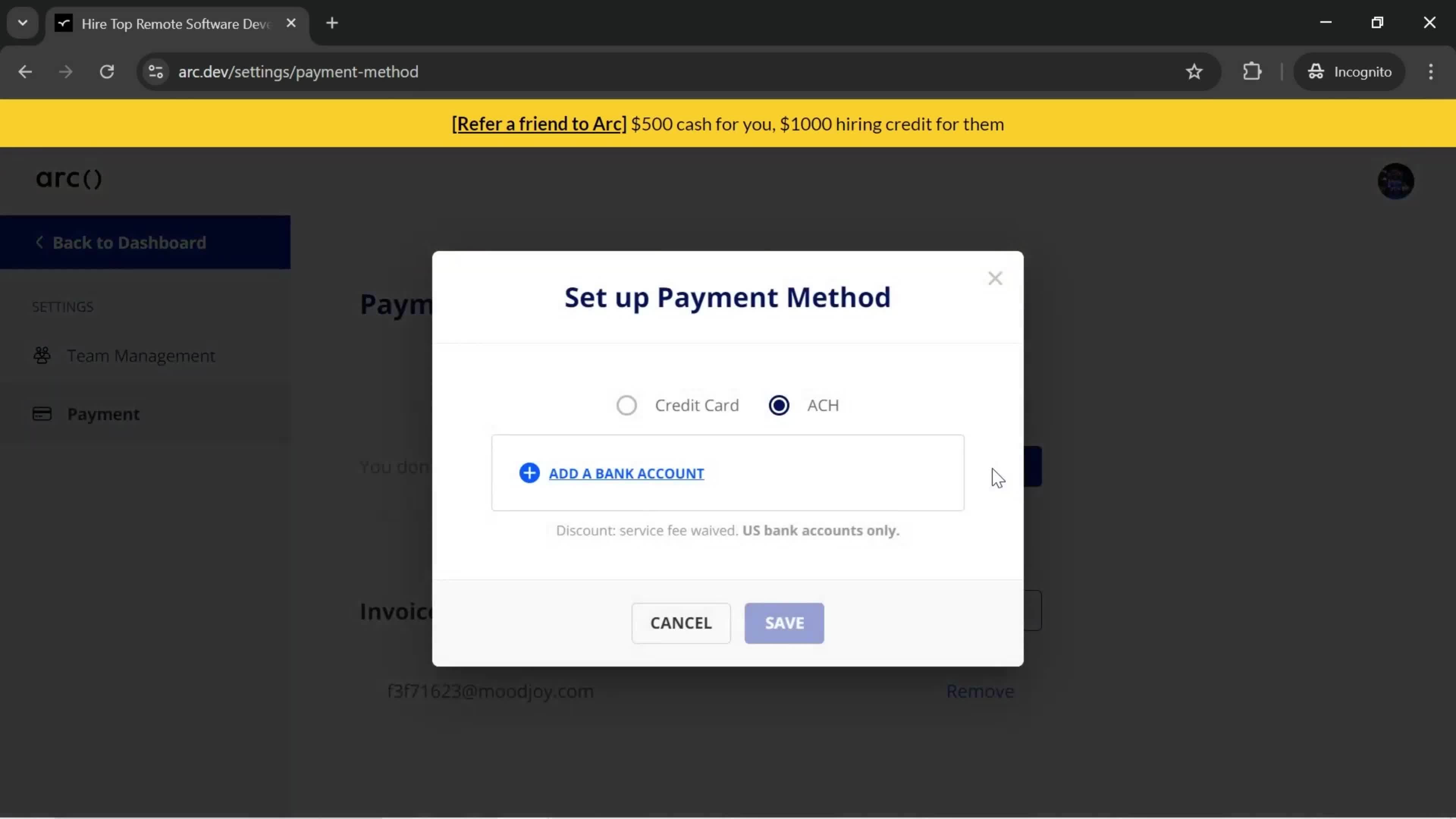 Adding a payment method screenshot