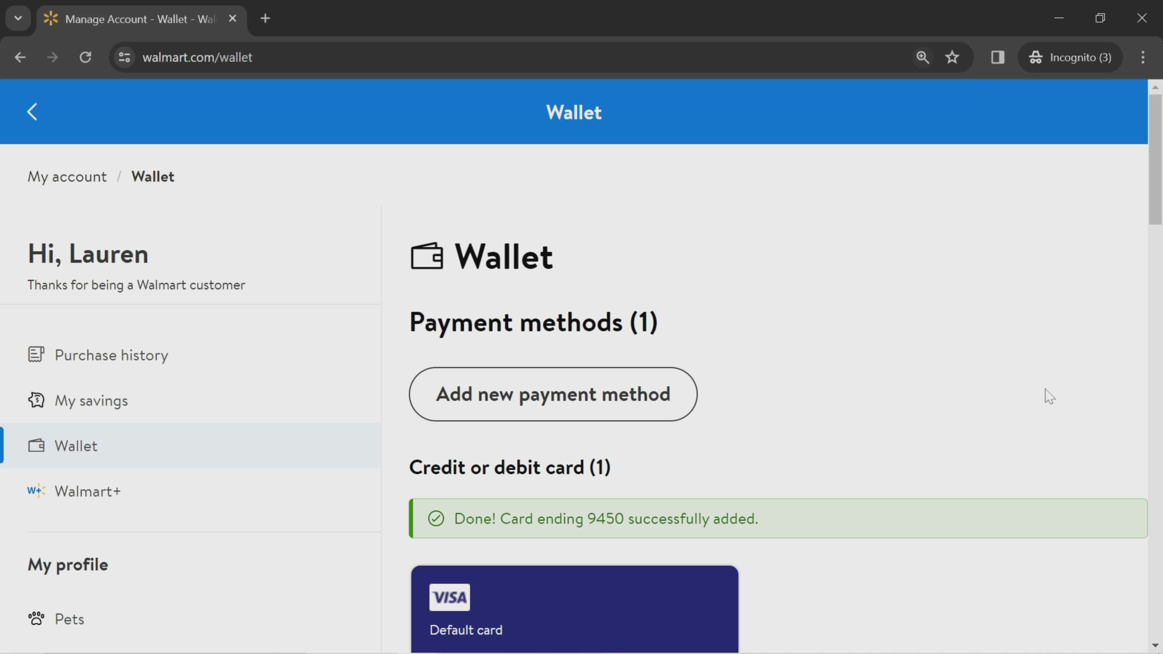 Adding a payment method screenshot