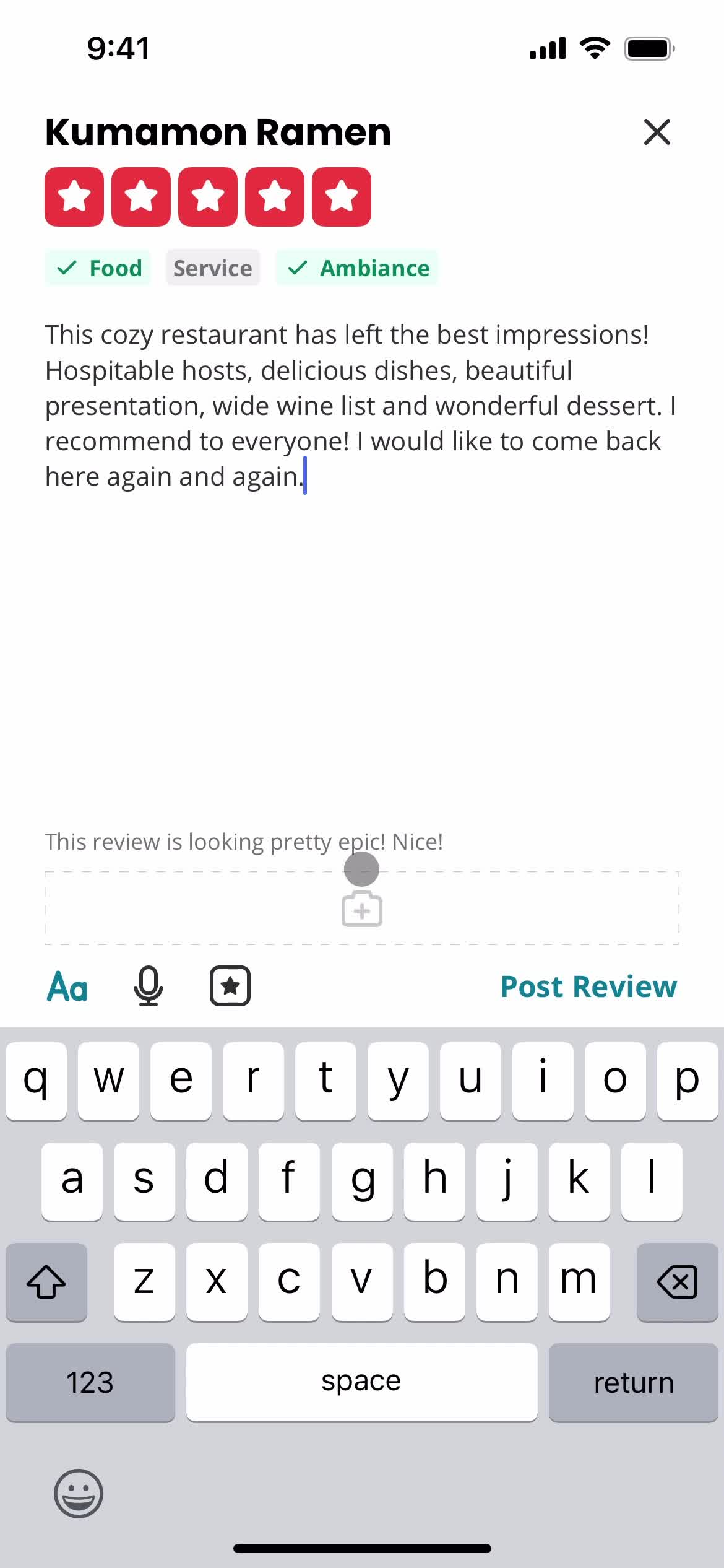 Leaving a review screenshot