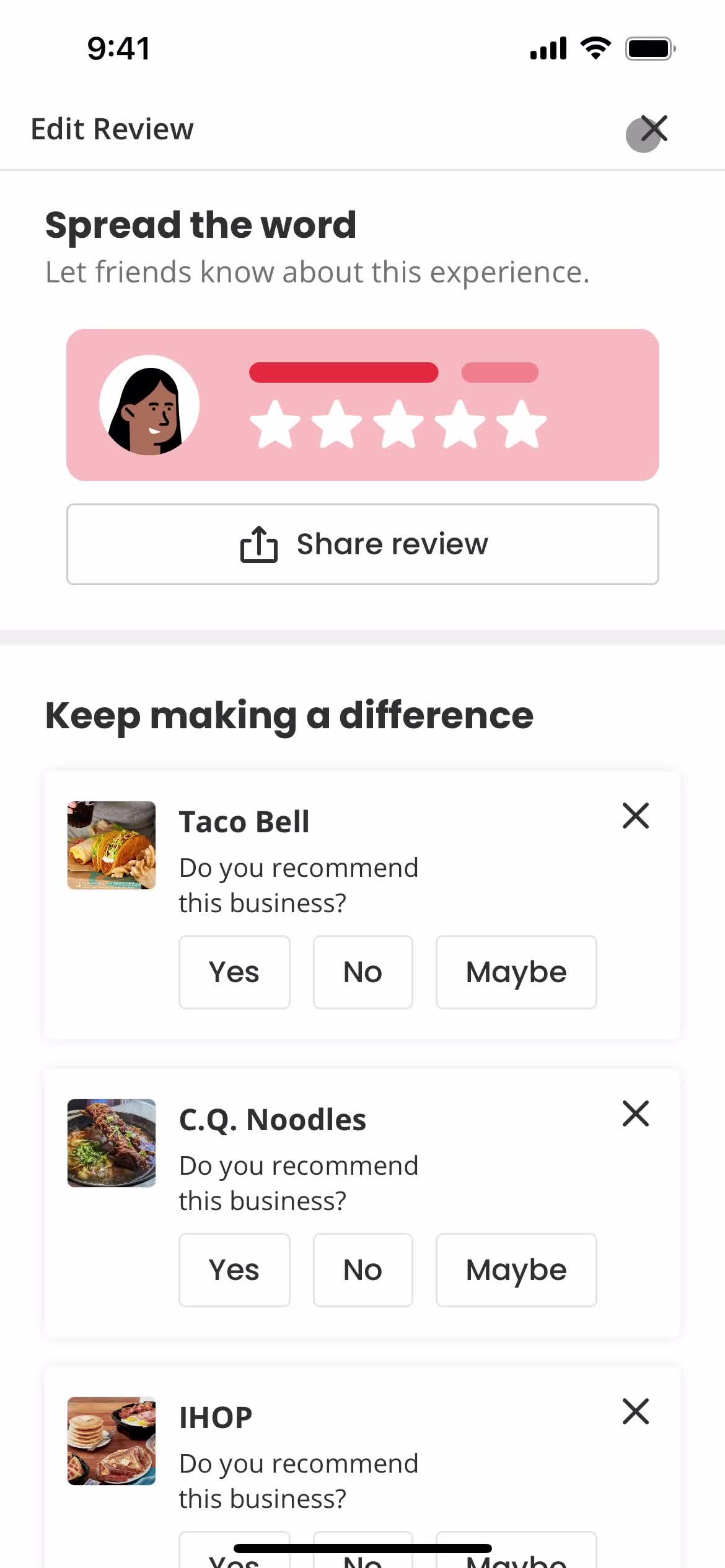 Leaving a review screenshot