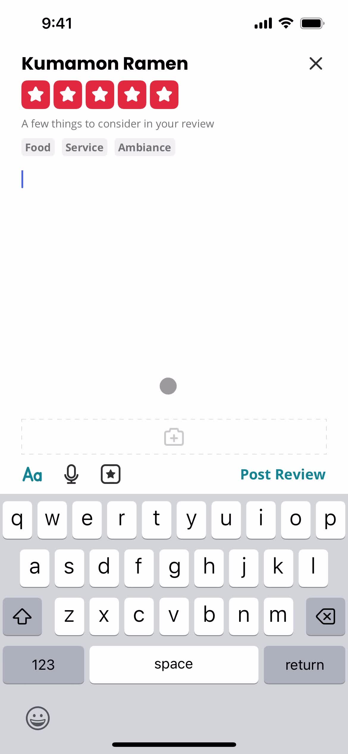 Leaving a review screenshot