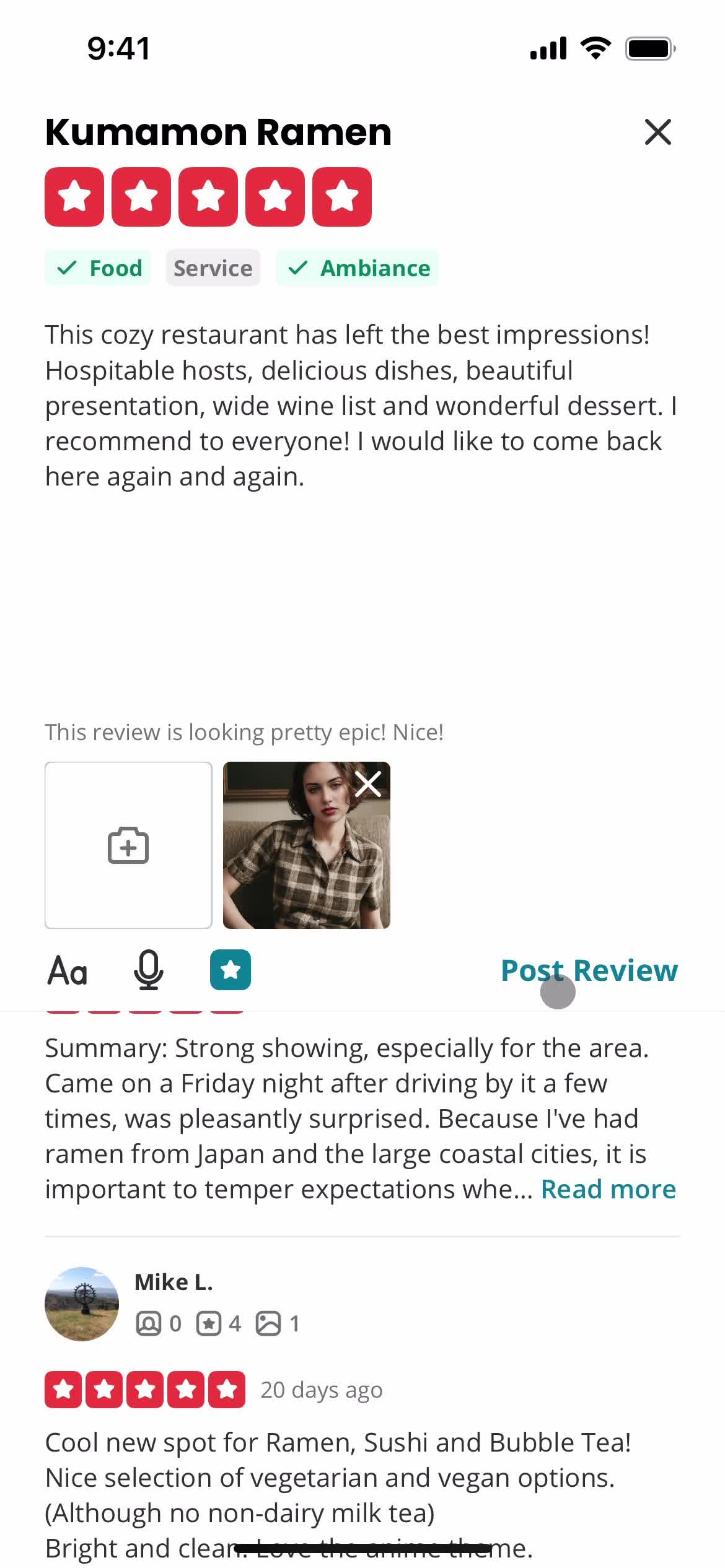 Leaving a review screenshot