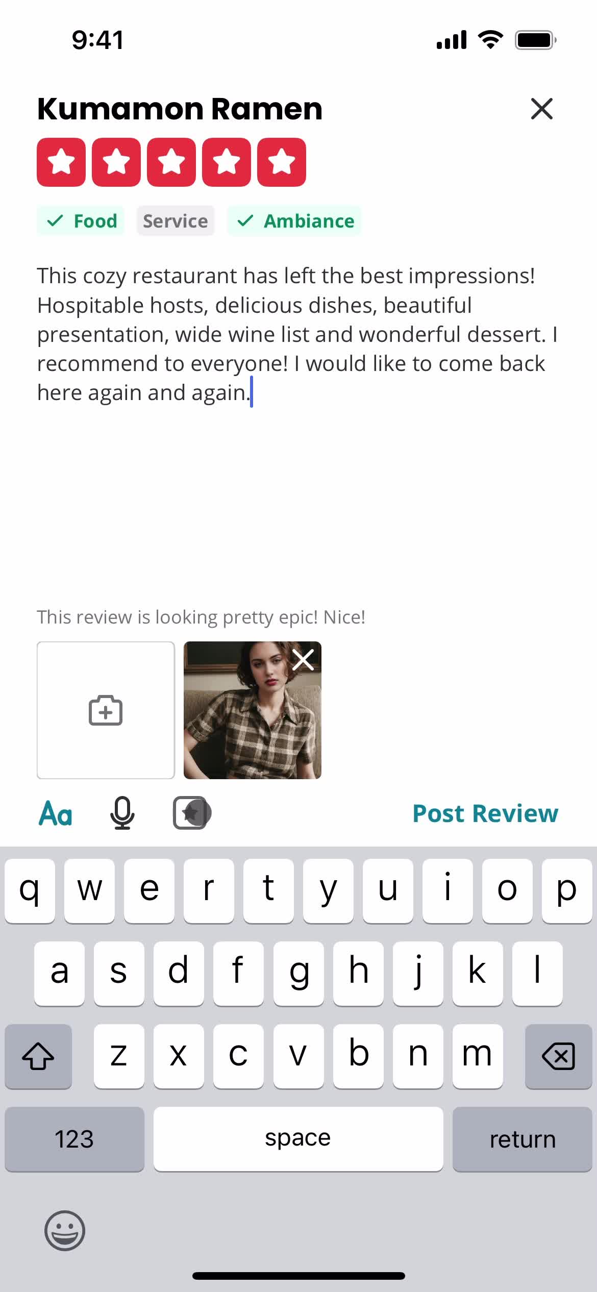 Leaving a review screenshot