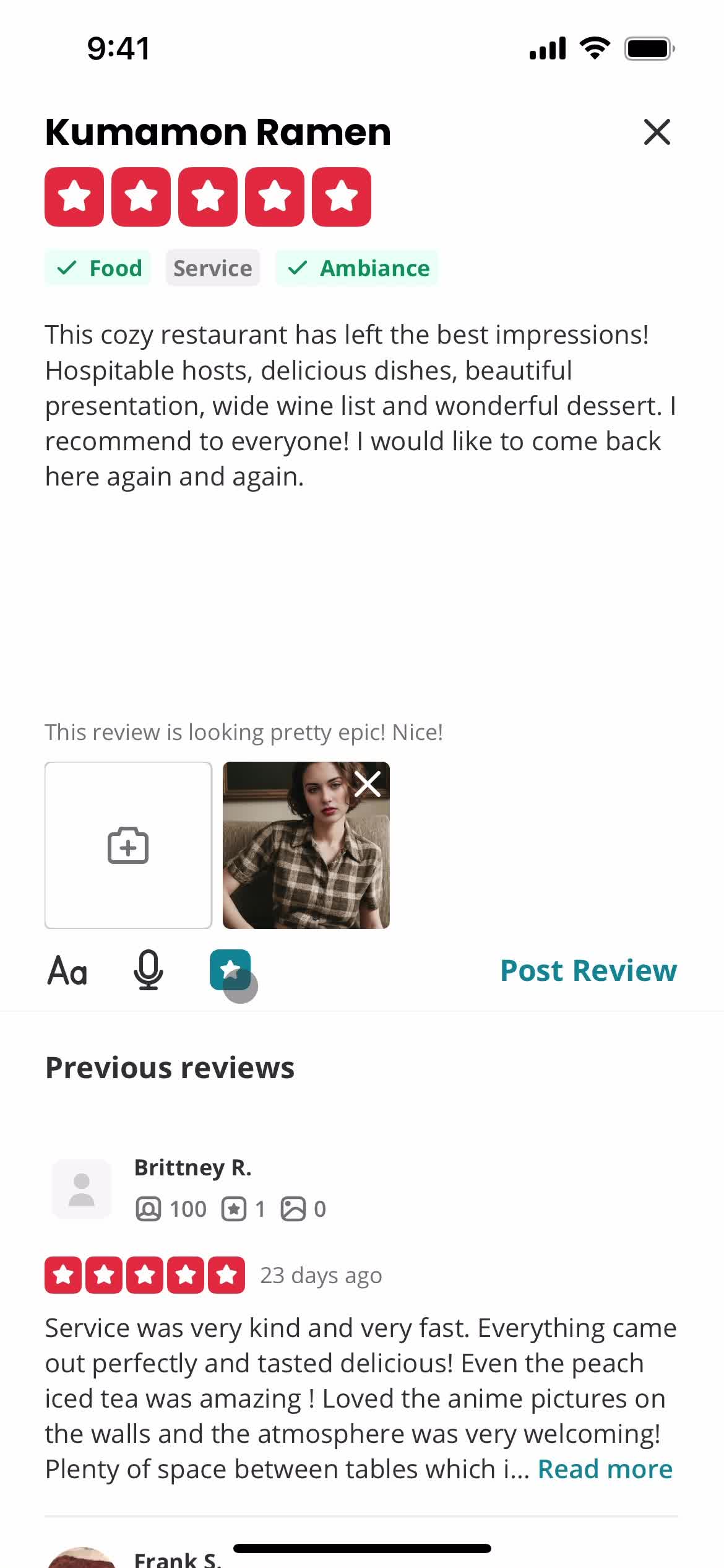 Leaving a review screenshot