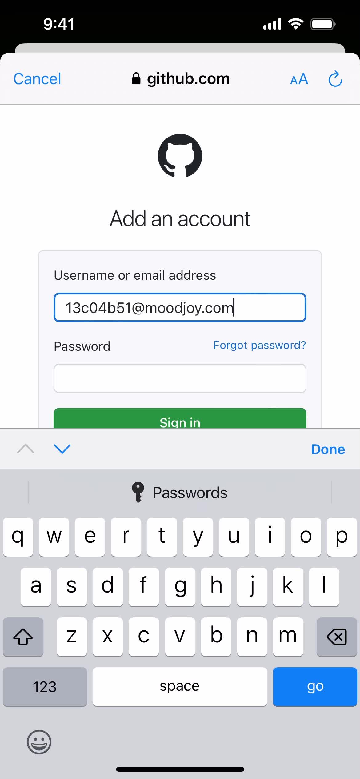 Adding an account screenshot