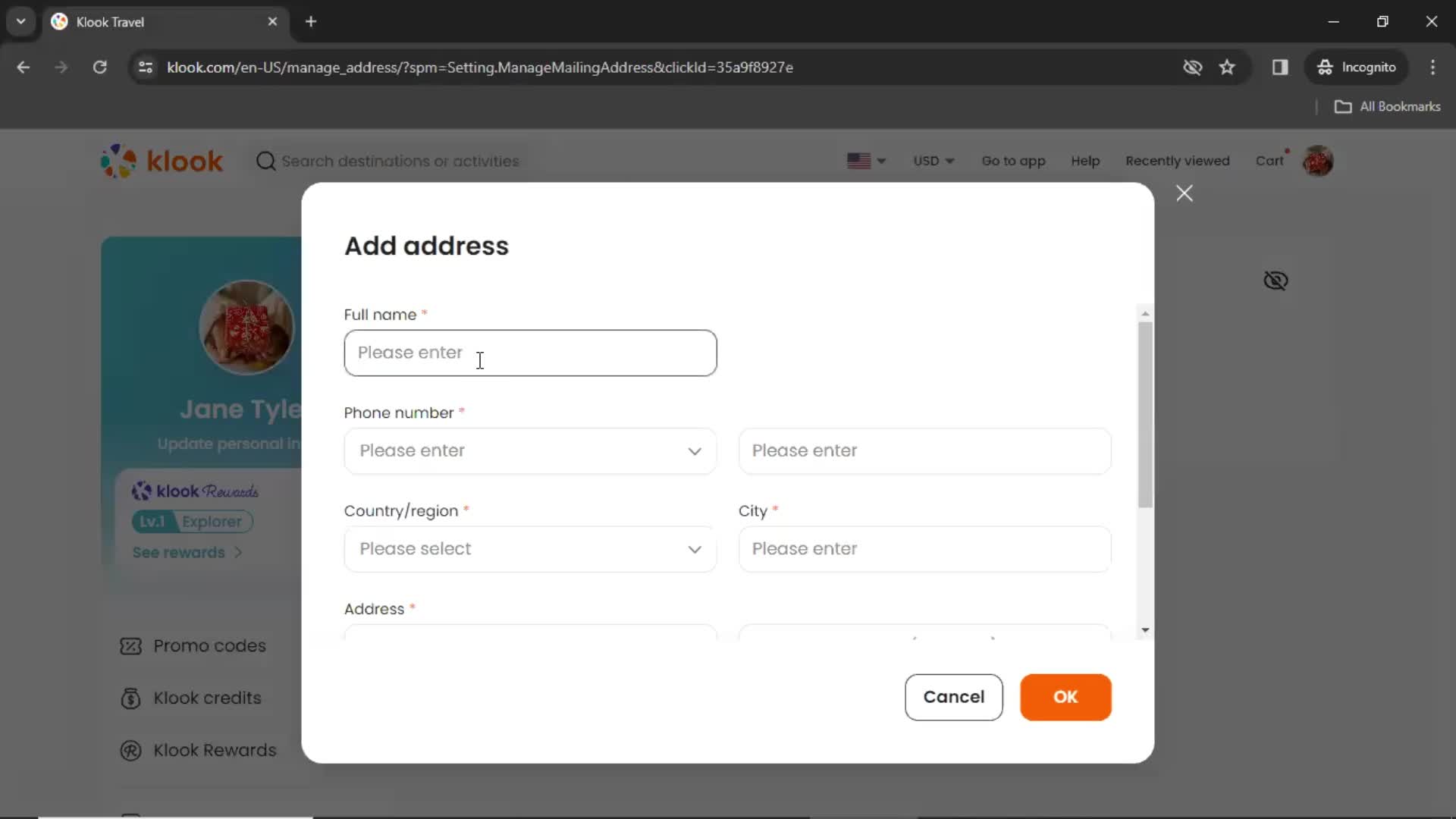 Adding an address screenshot