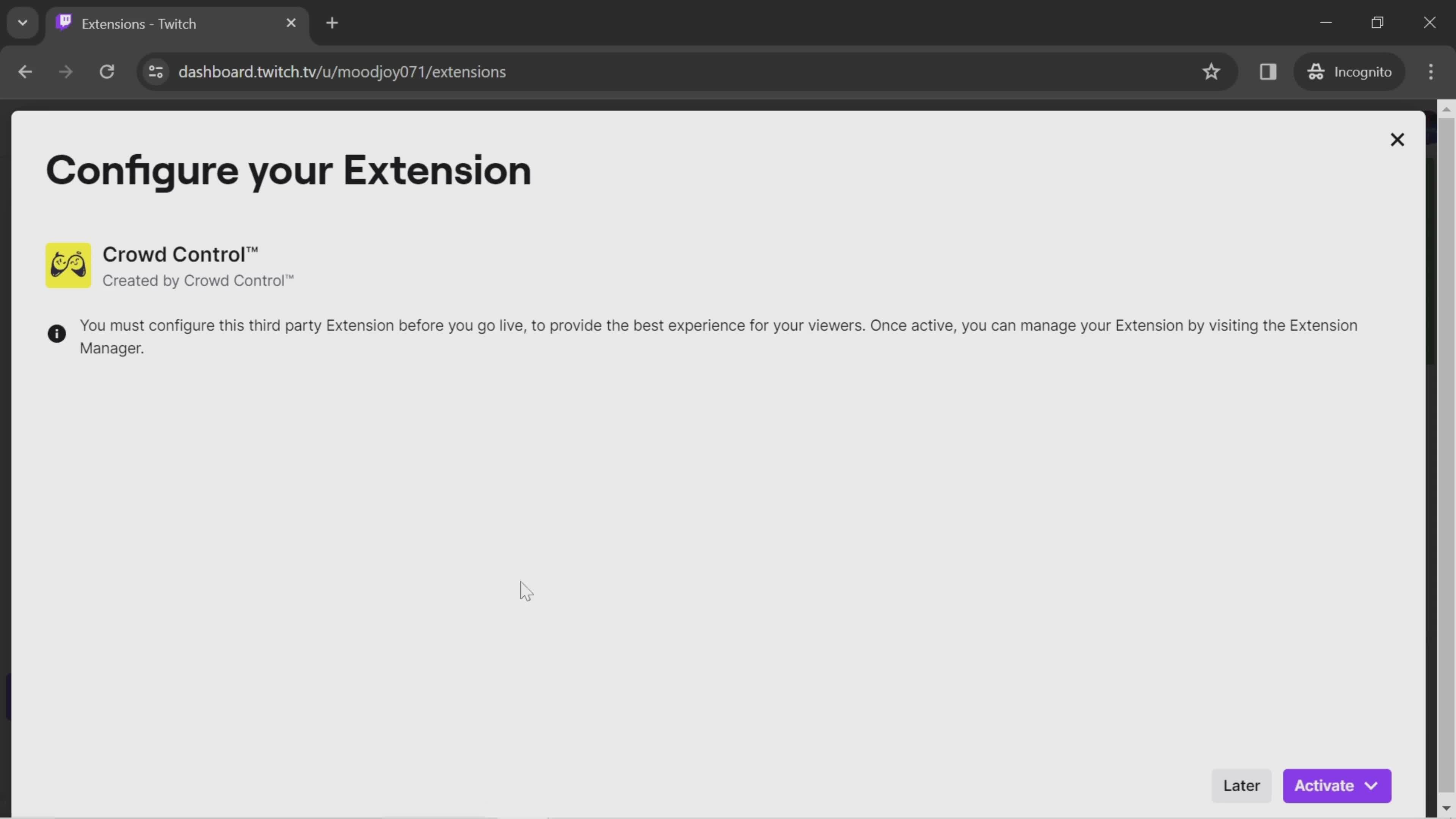 Adding extensions screenshot