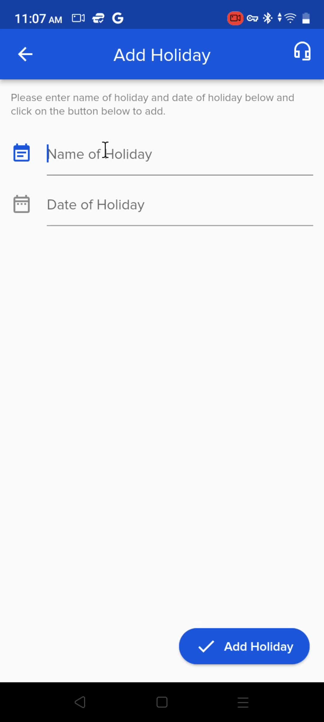 Adding holidays screenshot