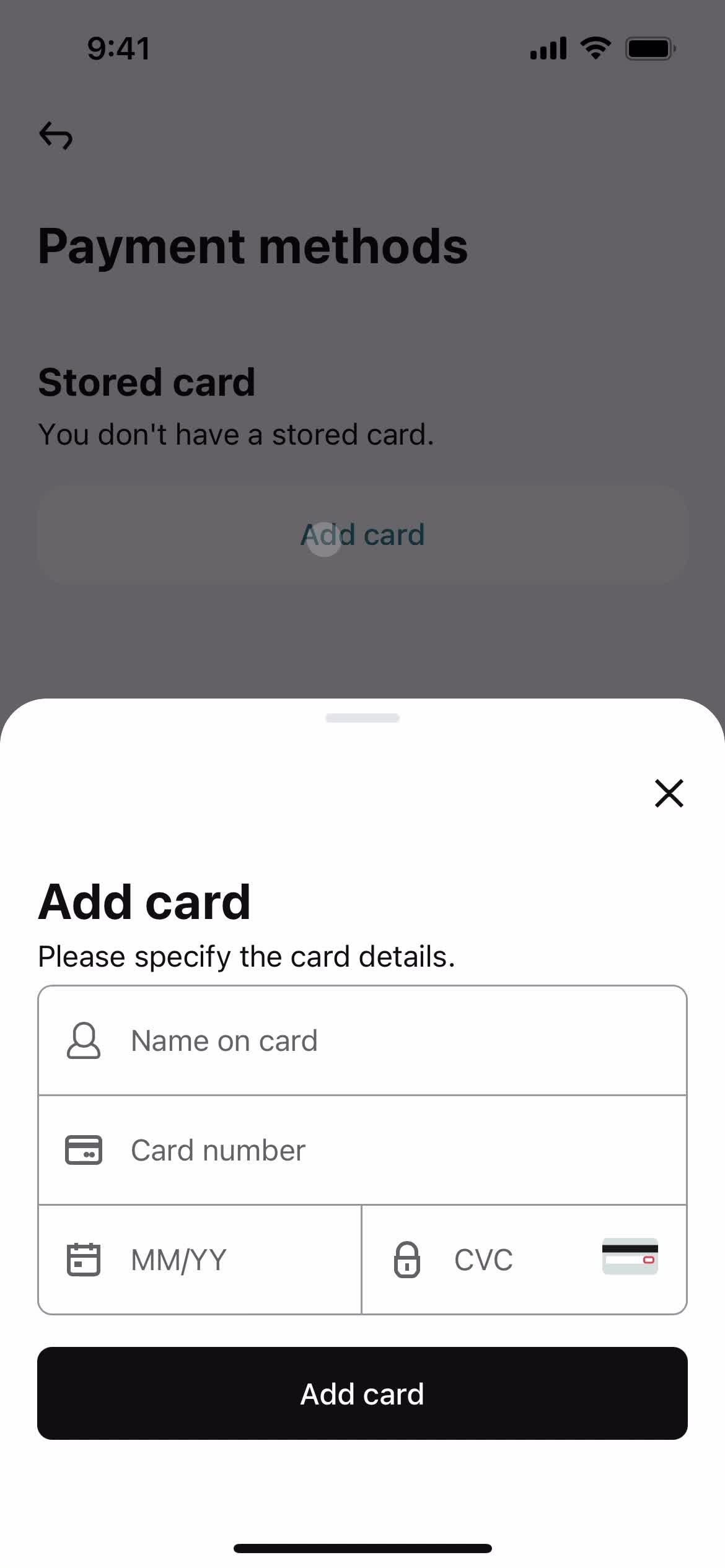 Adding payment details screenshot