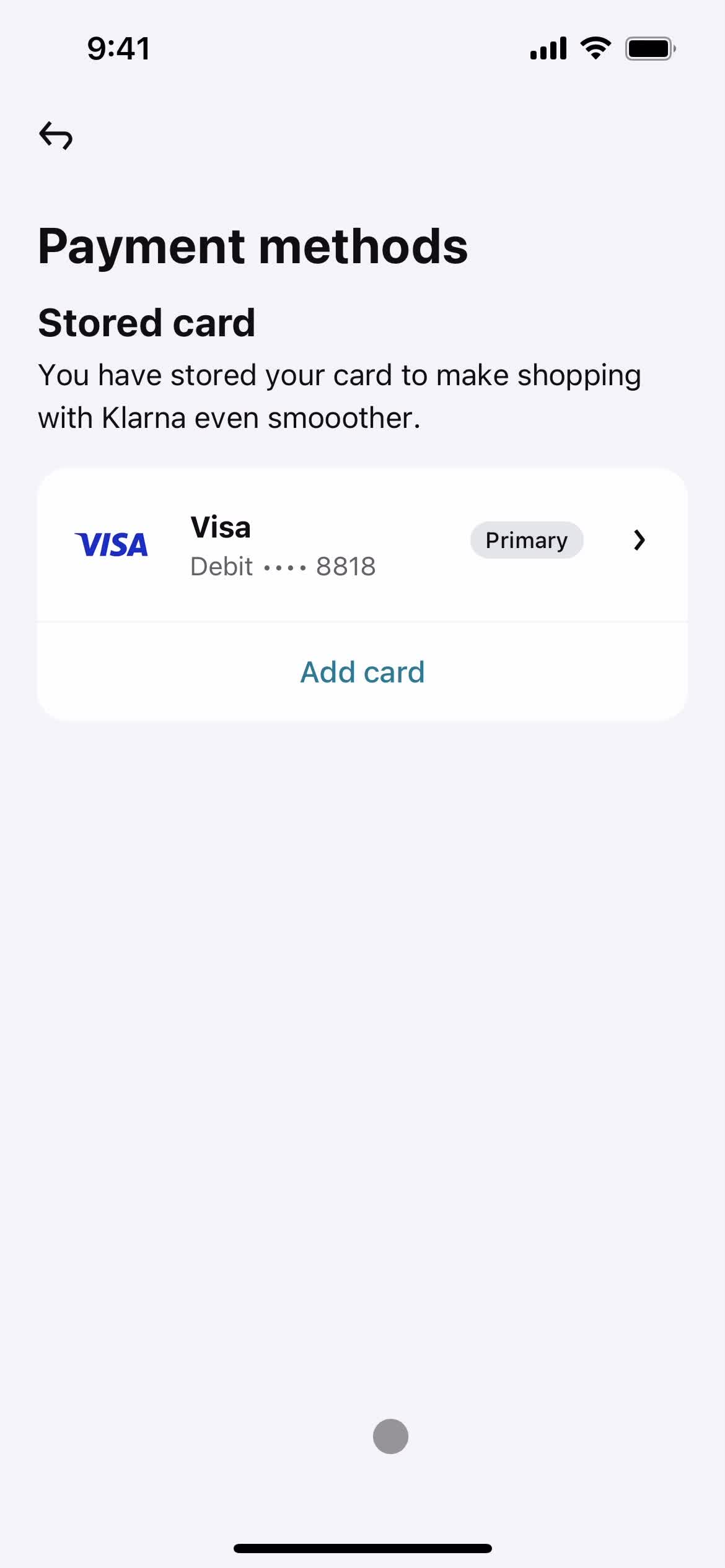 Adding payment details screenshot