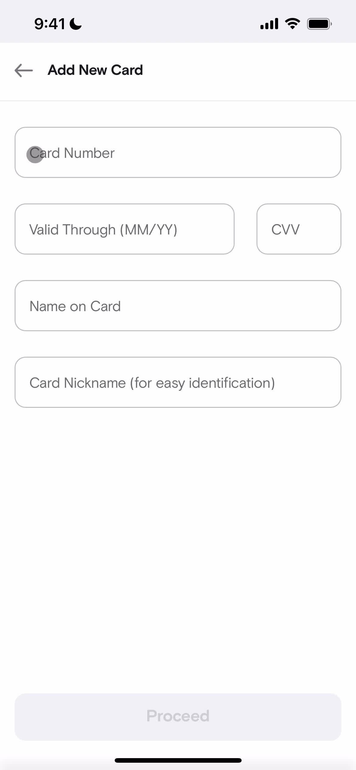 Adding payment details screenshot