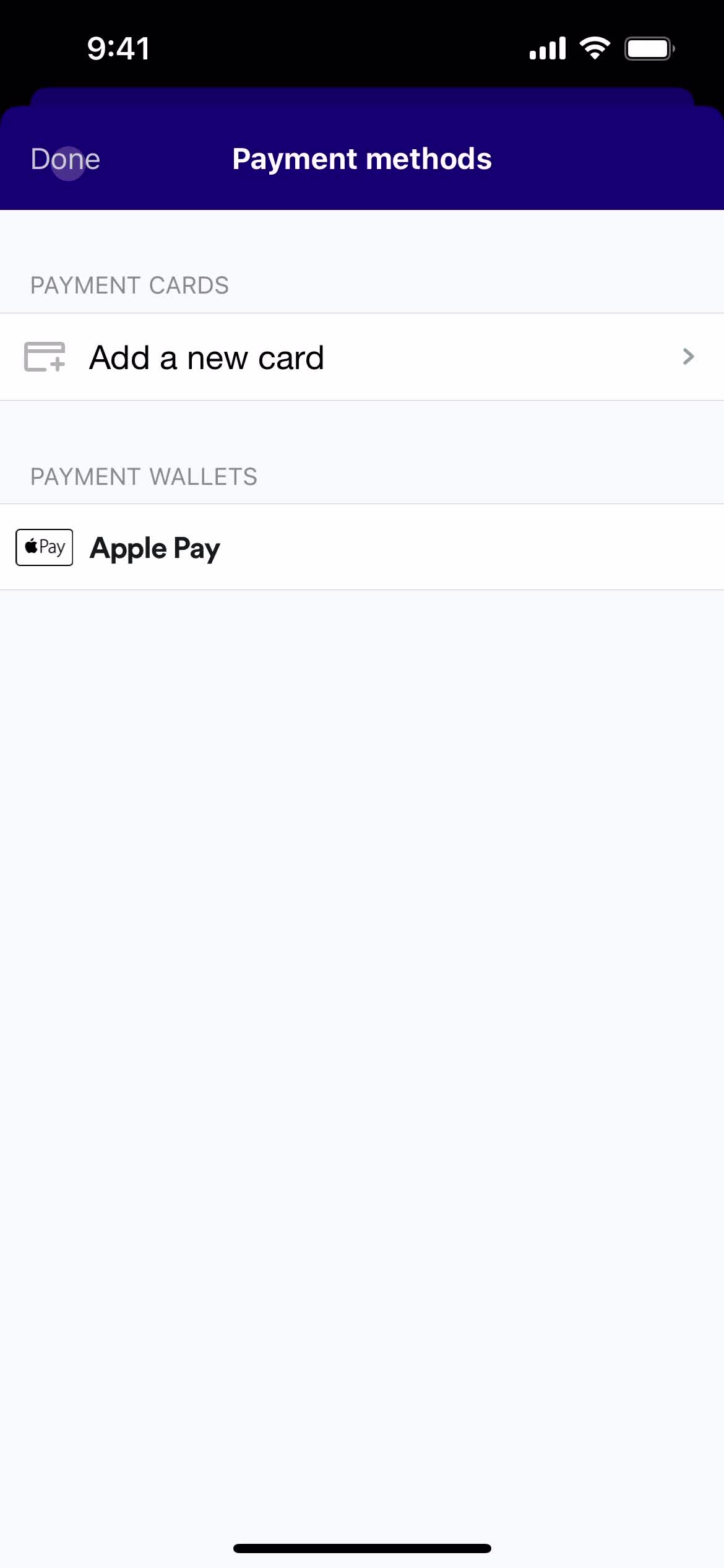 Adding payment details screenshot