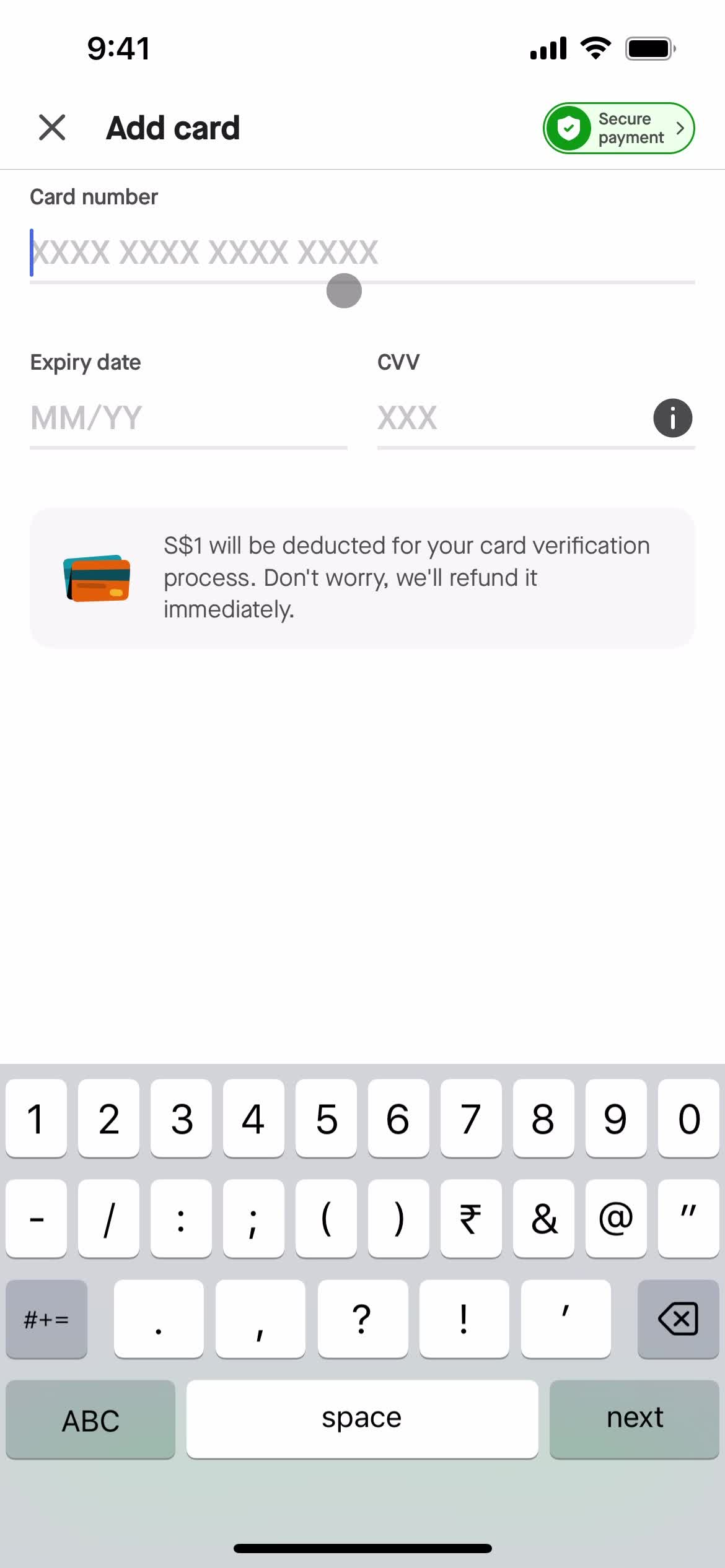 Adding a payment method screenshot