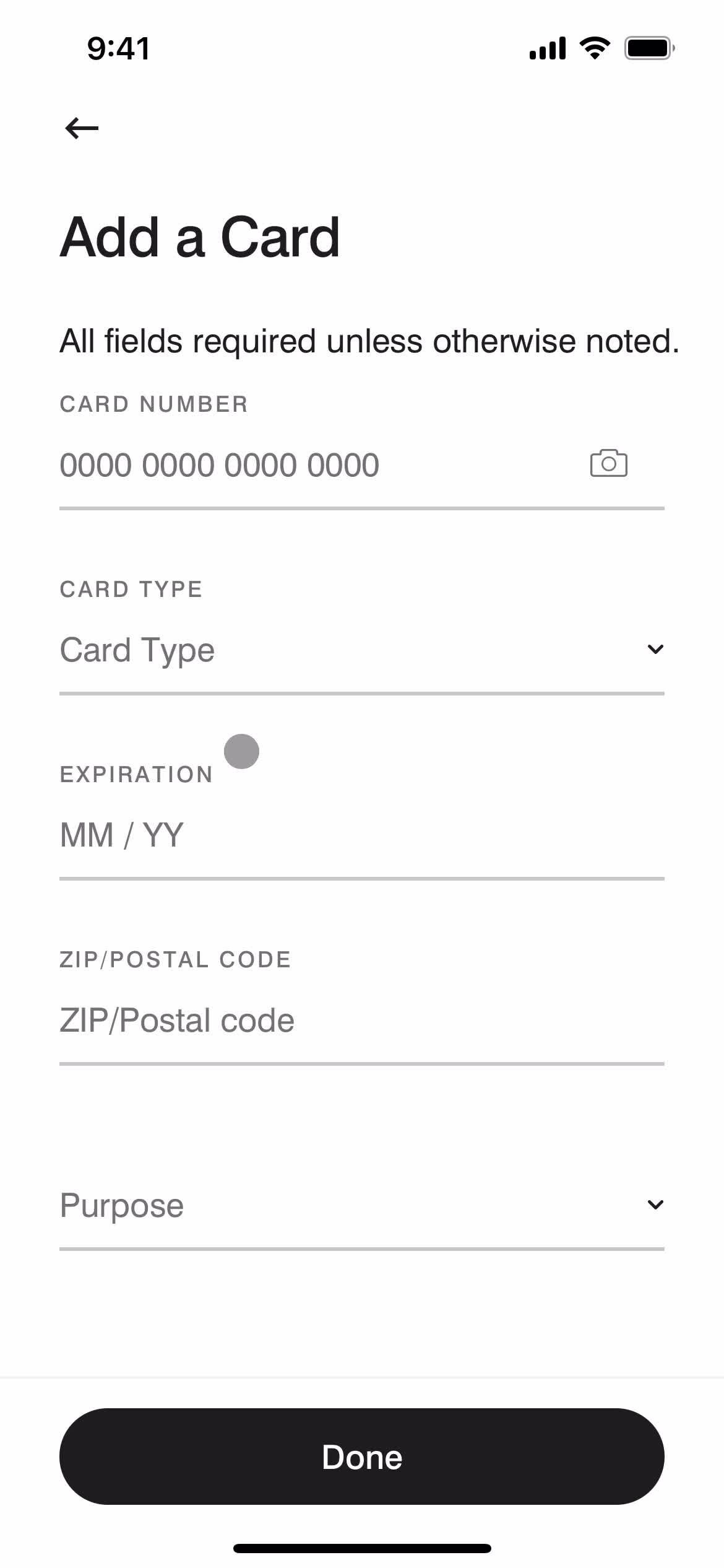 Adding a payment method screenshot