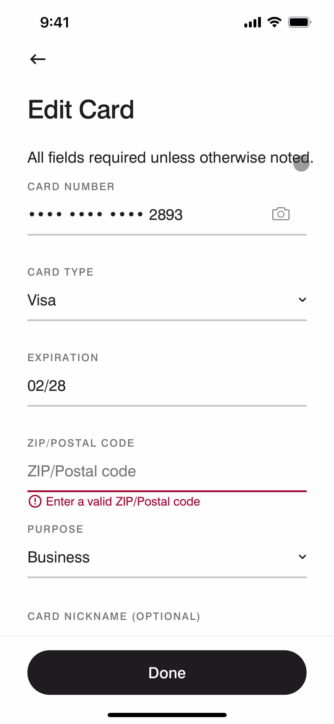 Adding a payment method screenshot