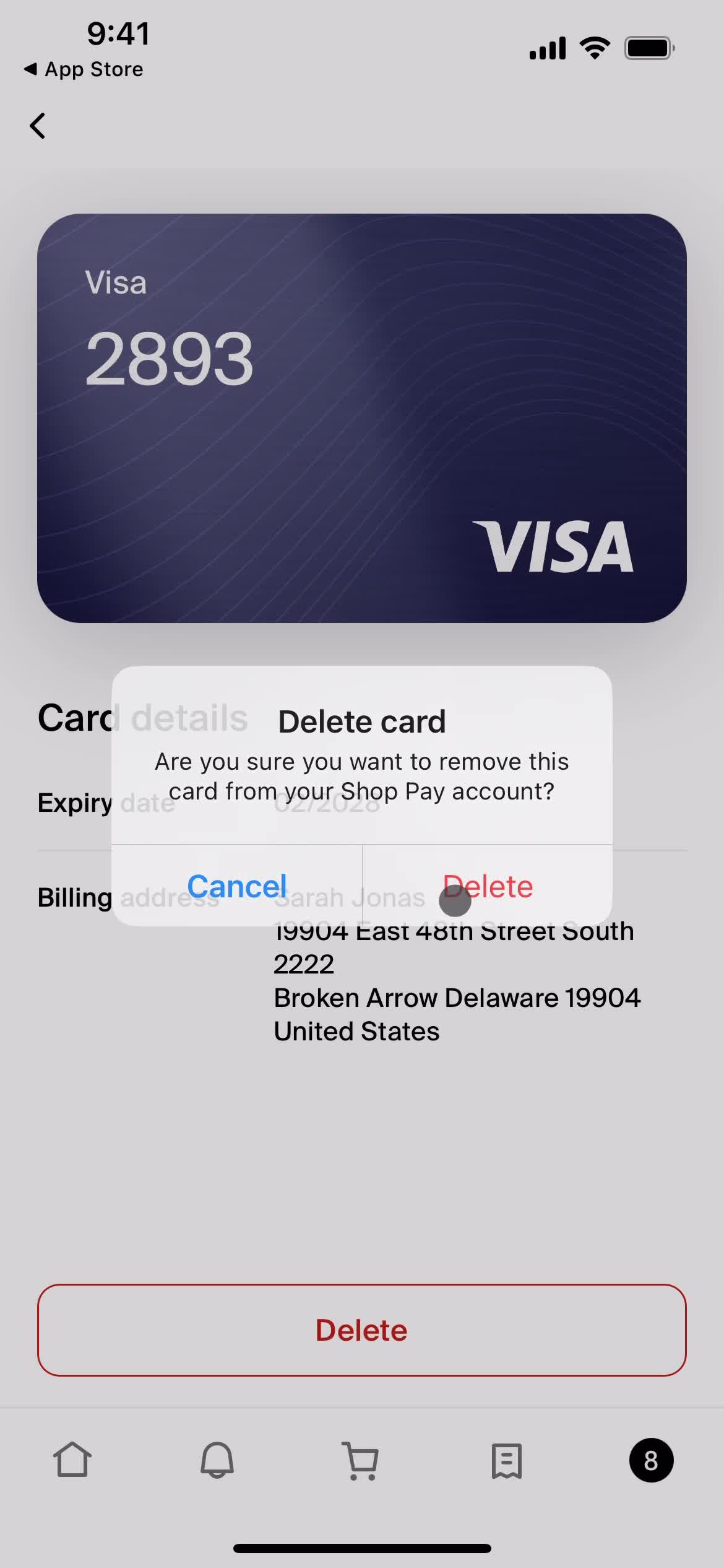 Adding payment details screenshot