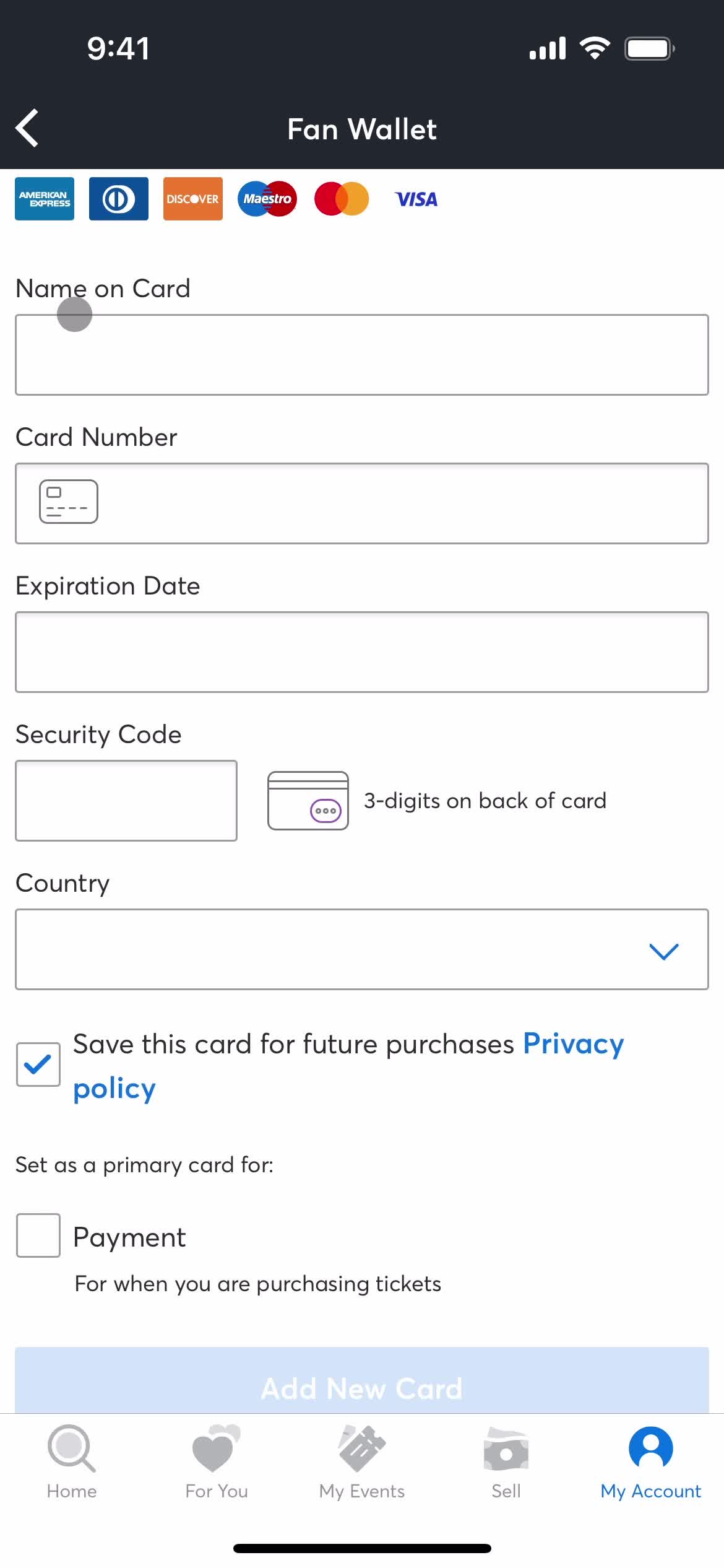 Adding payment details screenshot