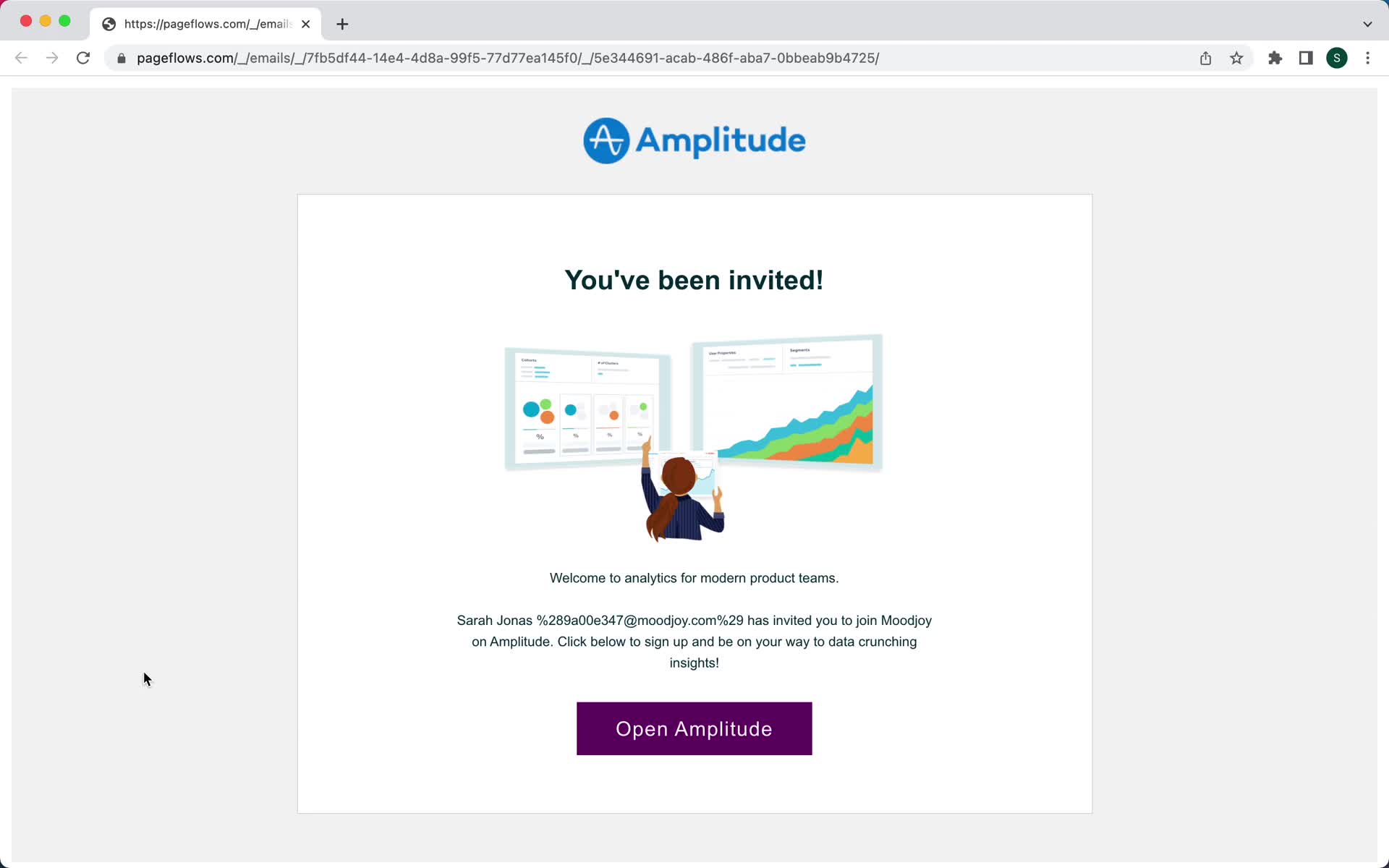 Screenshot of Invite email on Accepting an invite on Amplitude user flow