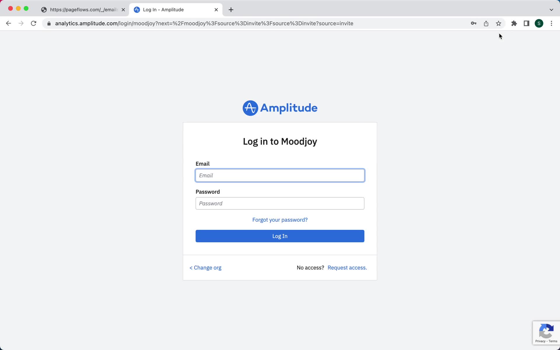 Screenshot of Log in on Accepting an invite on Amplitude user flow