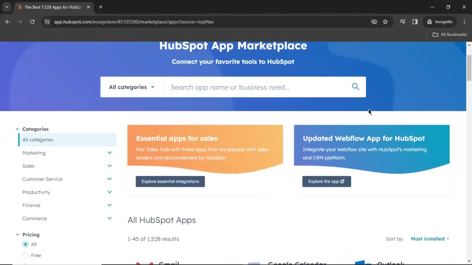 App marketplace screenshot