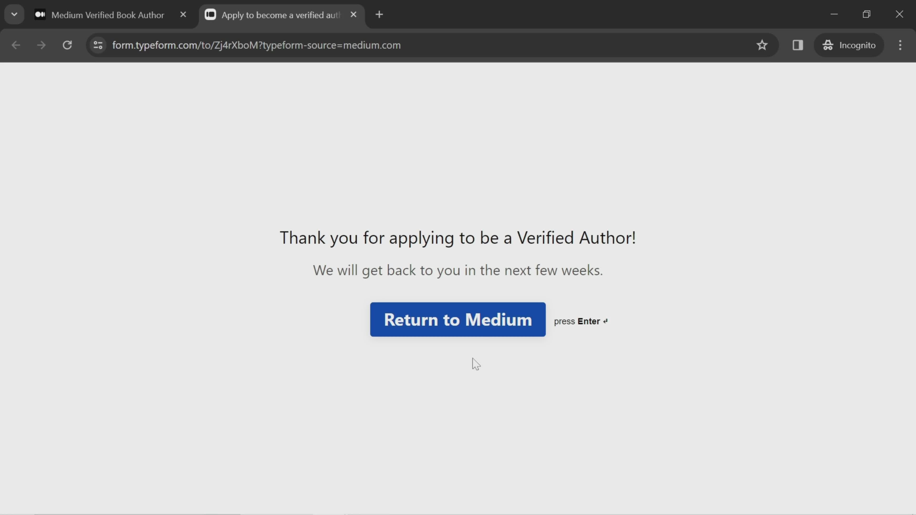 Applying for author verification screenshot