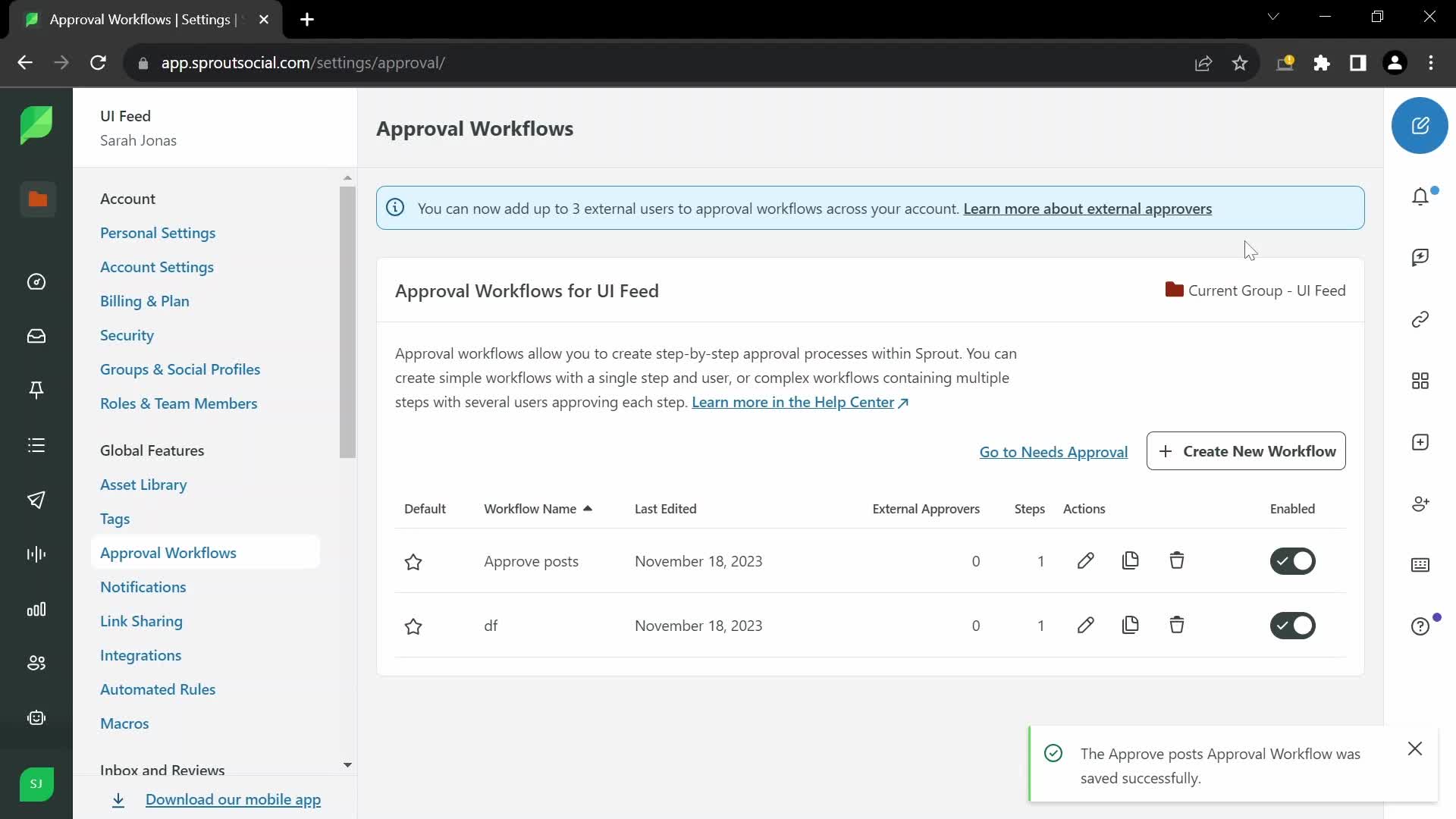 Approval workflows screenshot