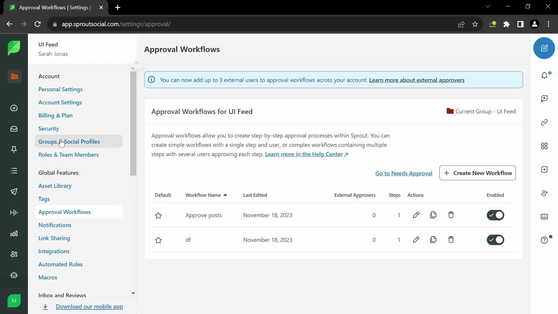 Approval workflows screenshot