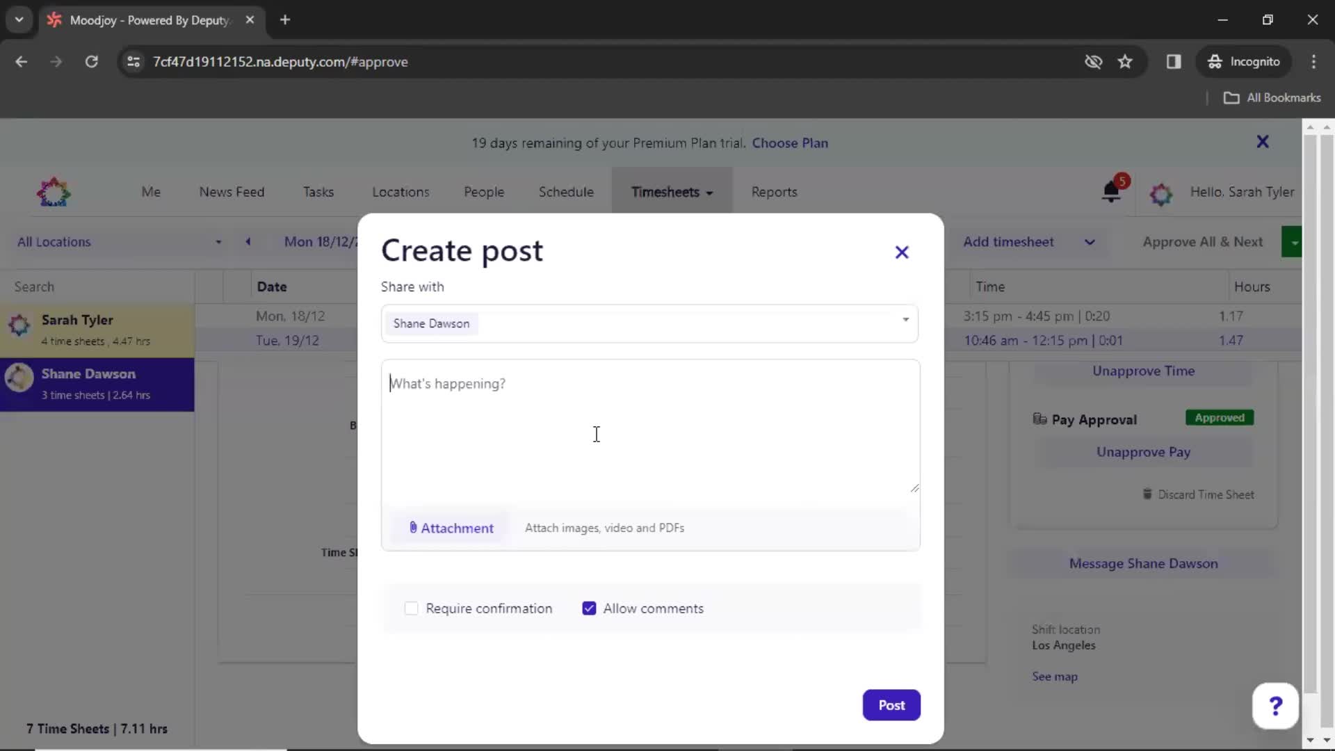 Approving timesheet screenshot