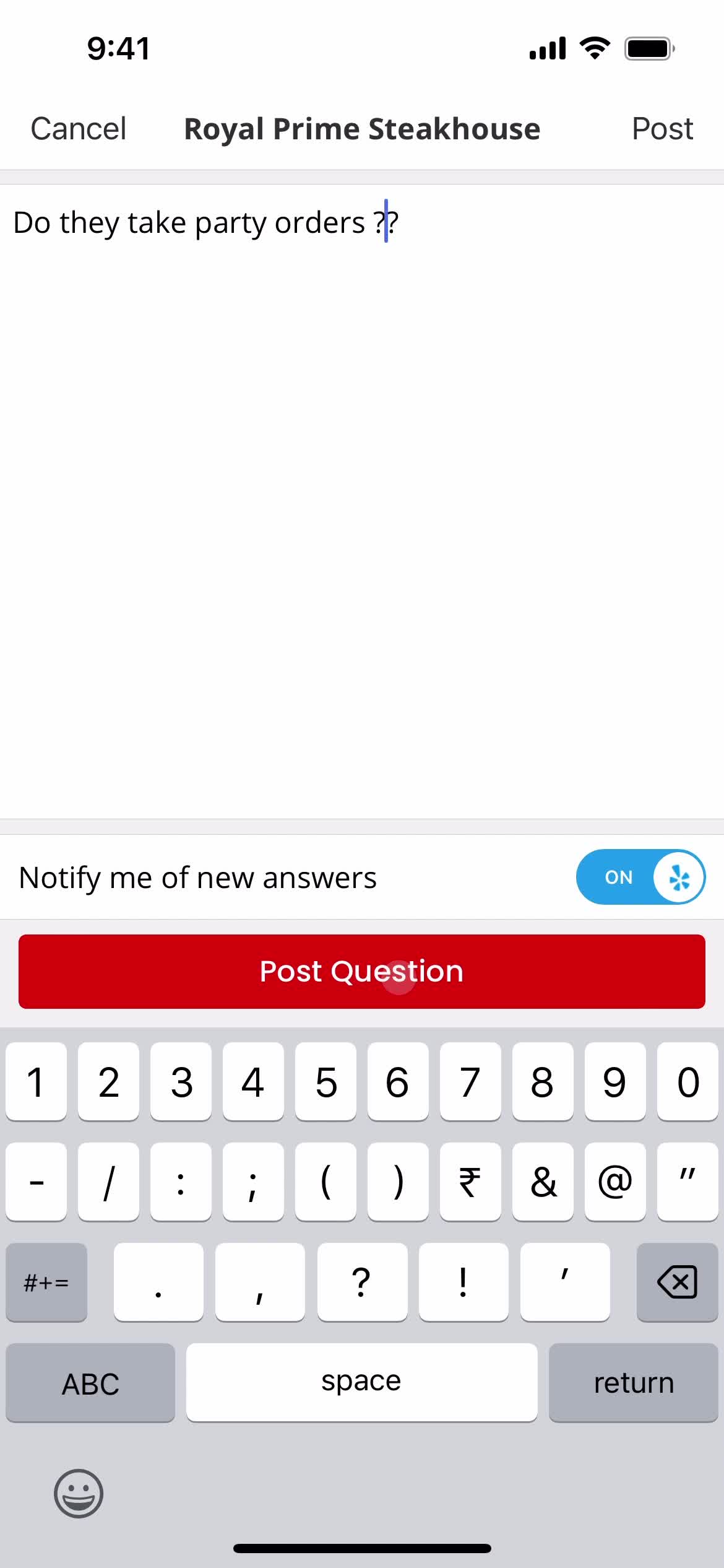 Asking a question screenshot