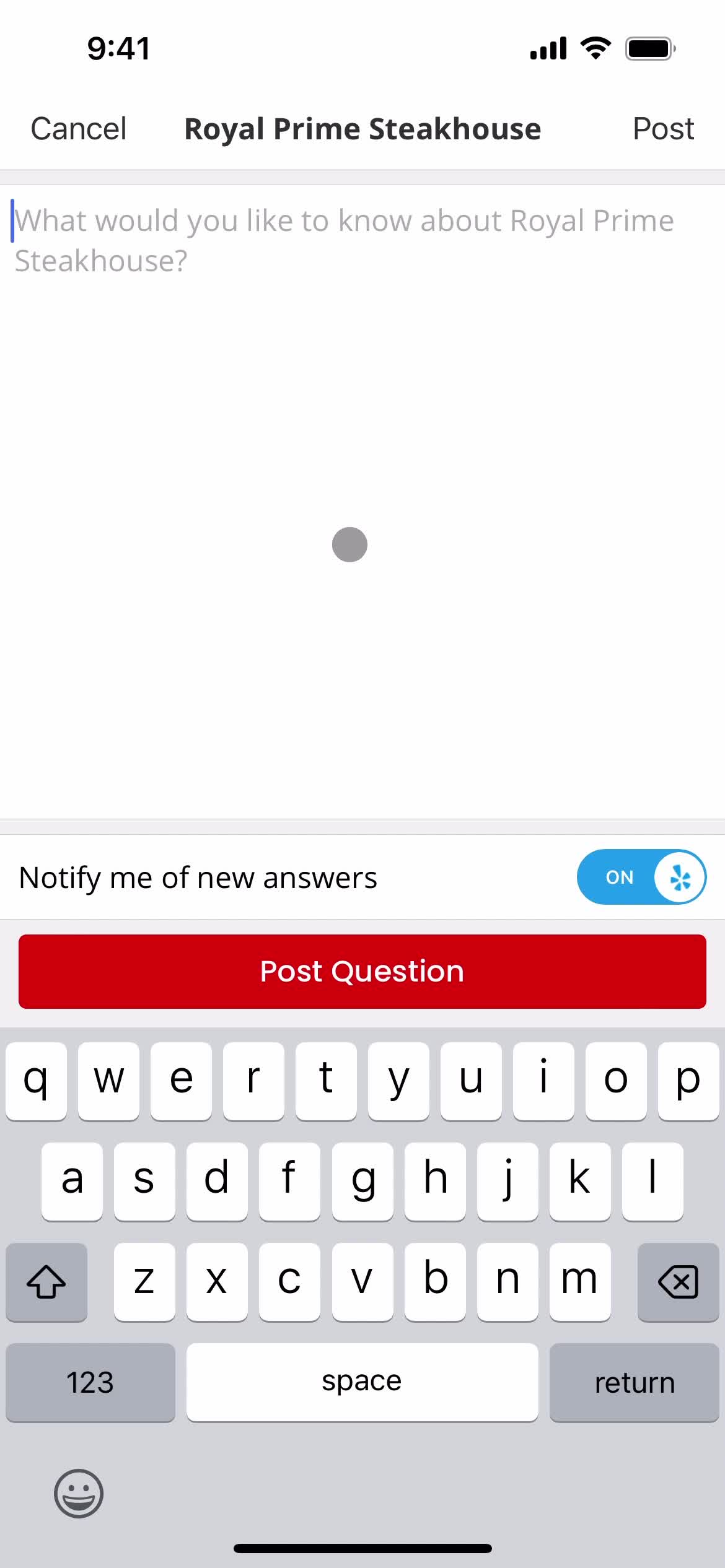 Asking a question screenshot