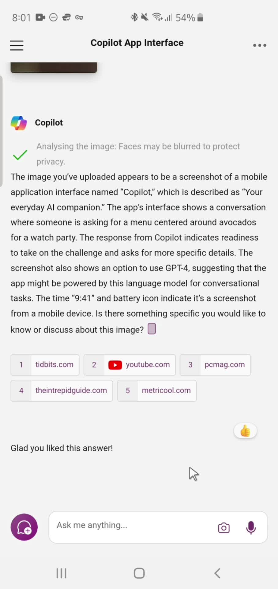 Asking a question screenshot