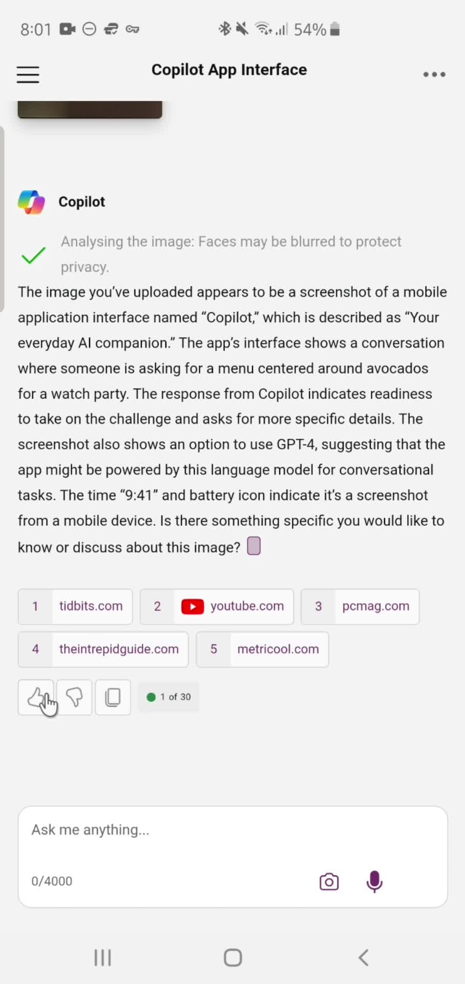 Asking a question screenshot